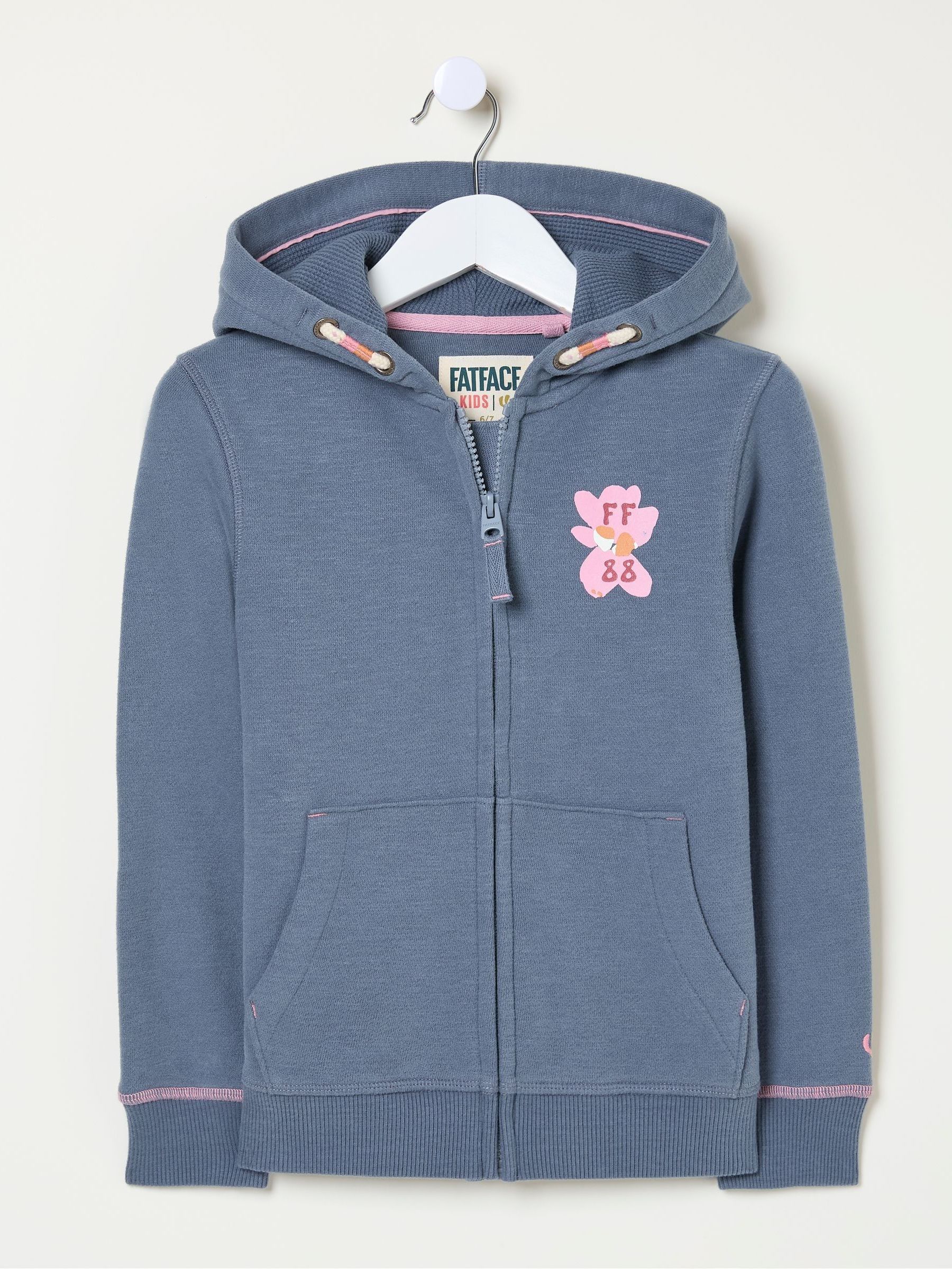 Blue Flower Zip Through Hoodie - Image 1 of 4