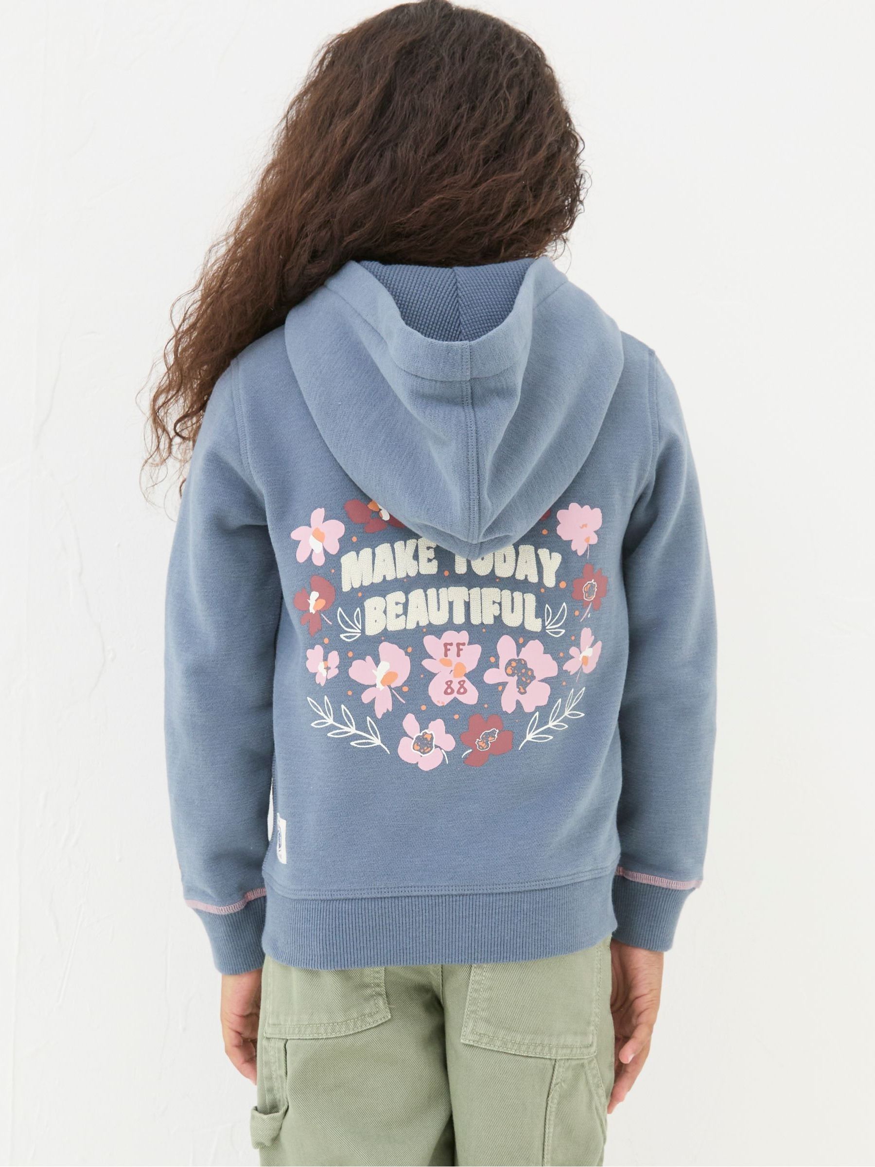 Blue Flower Zip Through Hoodie - Image 3 of 4