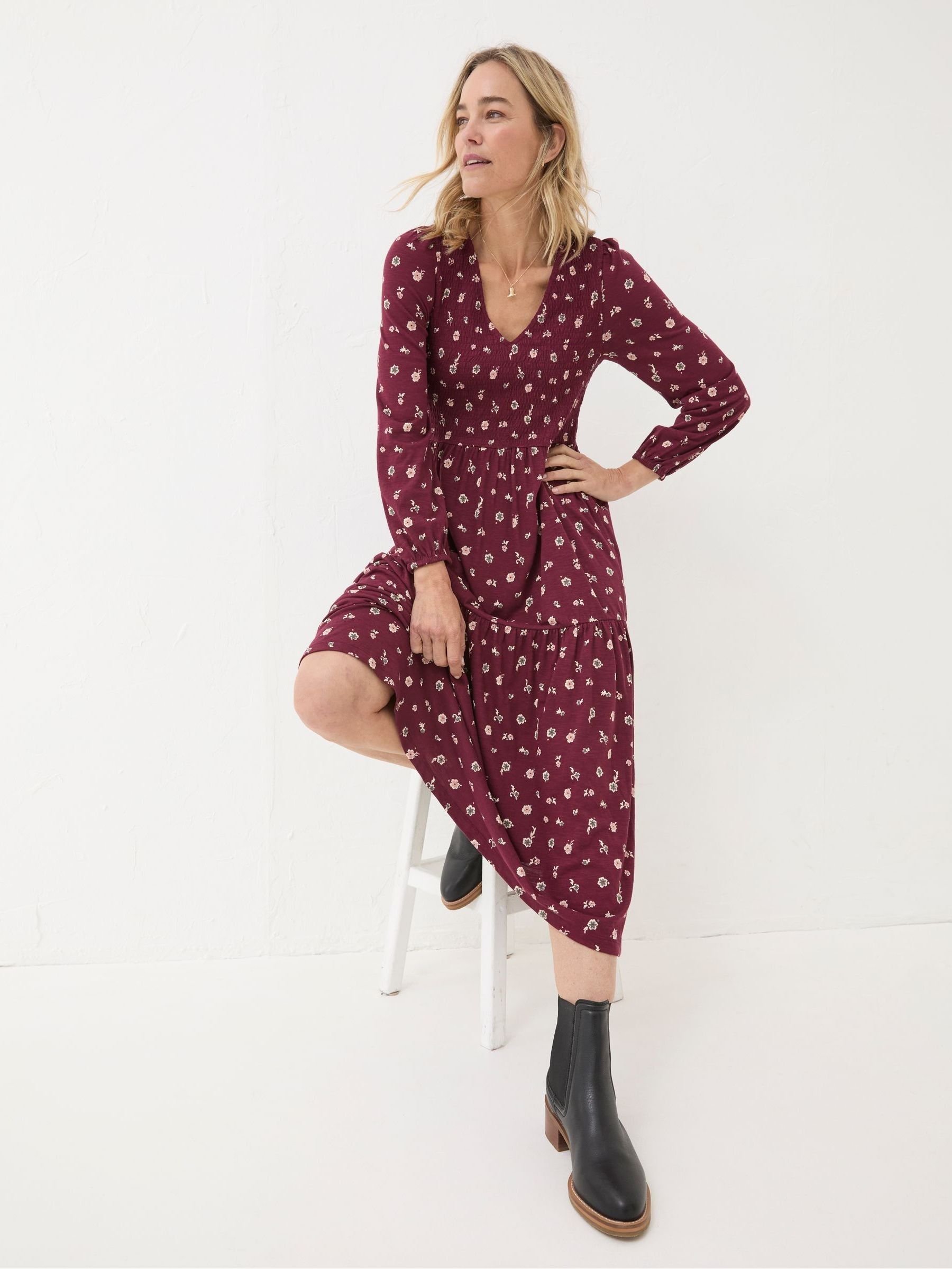 Danielle Dark Red Wild Ditsy Jersey Dress - Image 1 of 5 Danielle Dark Red Wild Ditsy Jersey Dress - Image 1 of 5