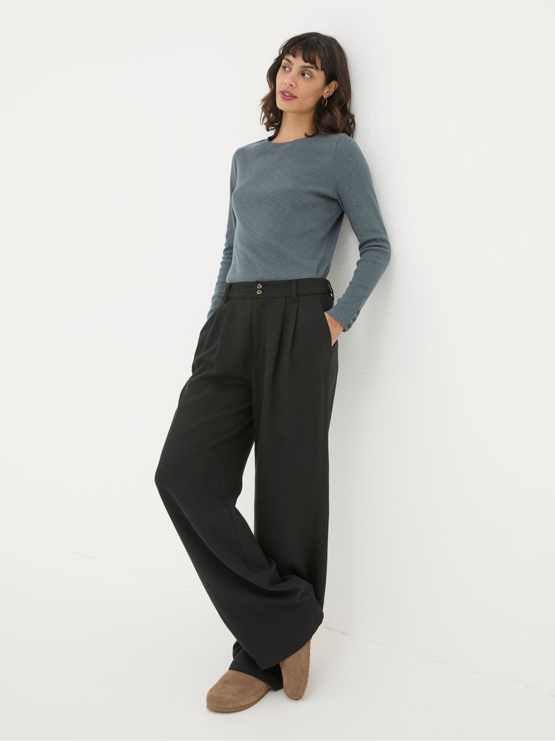 Black Ginger Wide Leg Drape Trousers | FatFace
