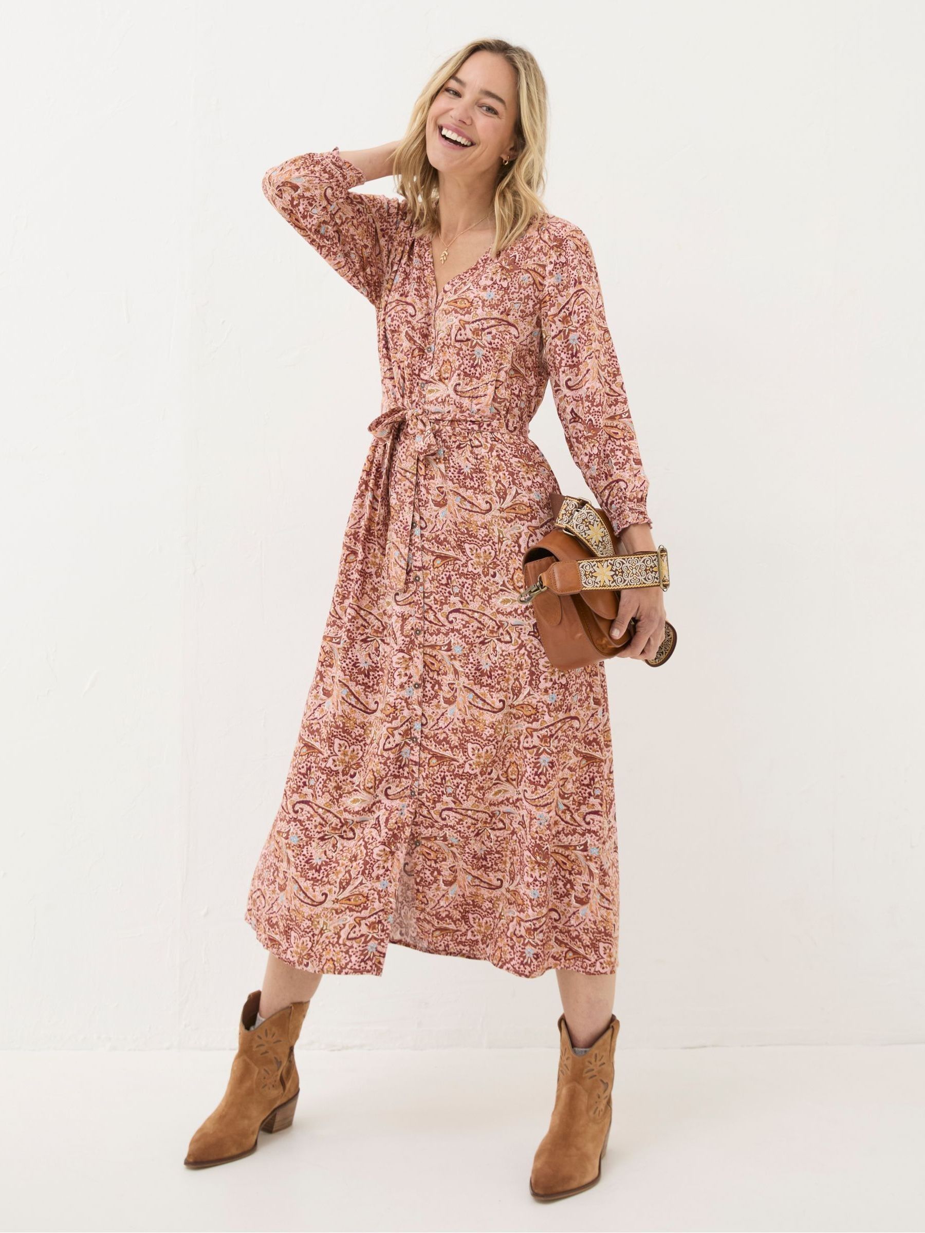 Estelle Pink Wild Paisley Midi Dress FatFace