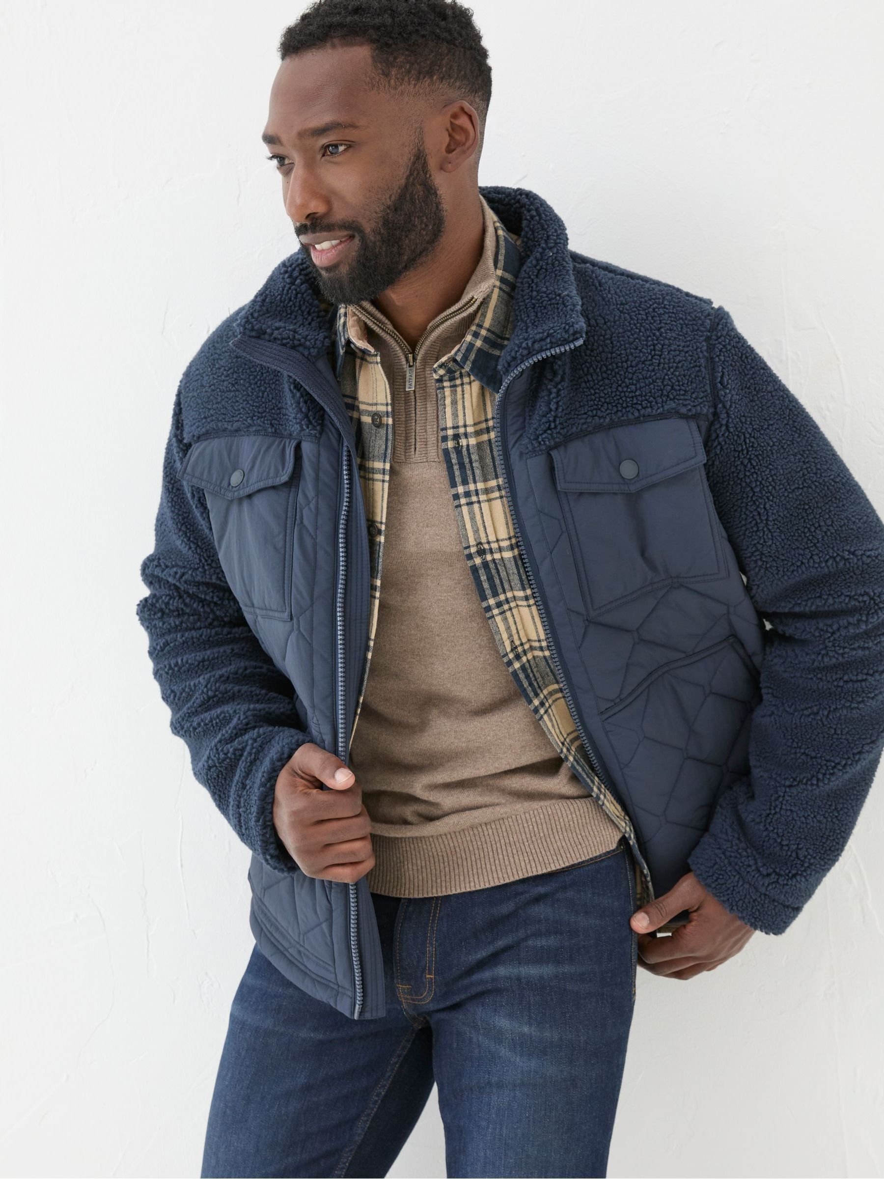 Blue Navy Calgary Borg Jacket - Image 1 of 6