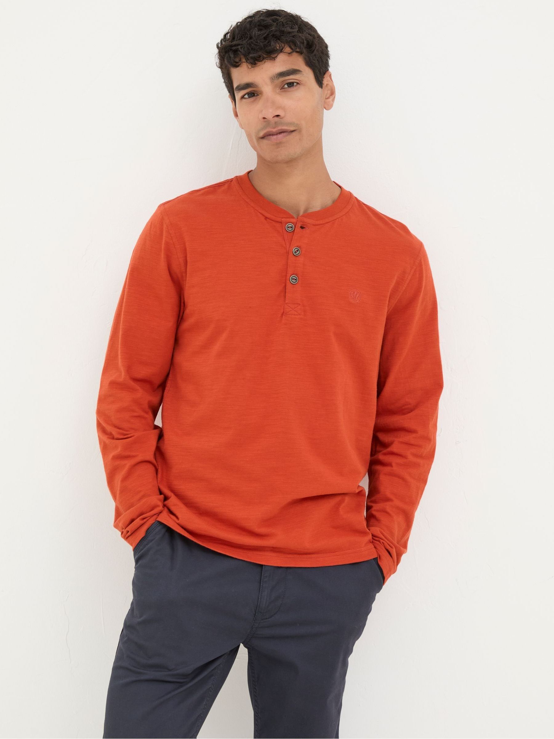Burnt Orange Woodside Slub Henley - Image 1 of 5