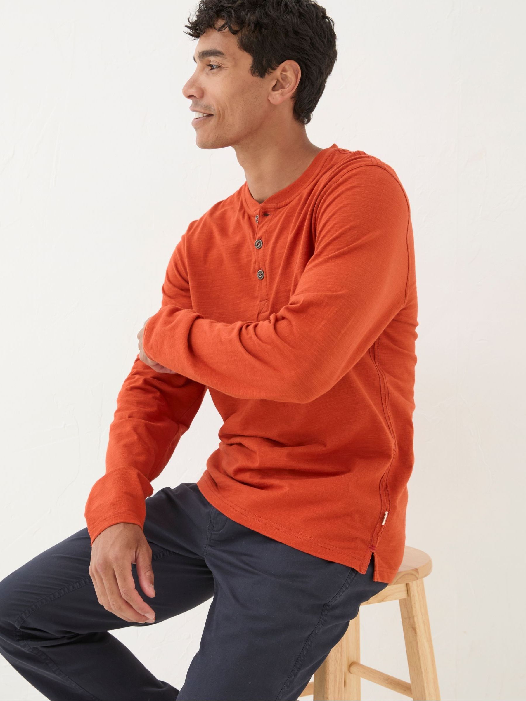 Burnt Orange Woodside Slub Henley - Image 3 of 5