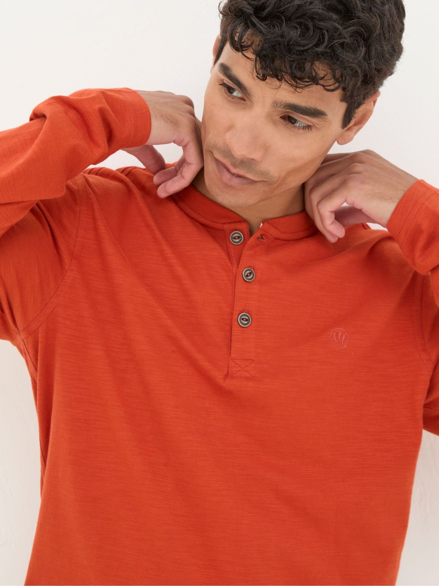 Burnt Orange Woodside Slub Henley - Image 4 of 5