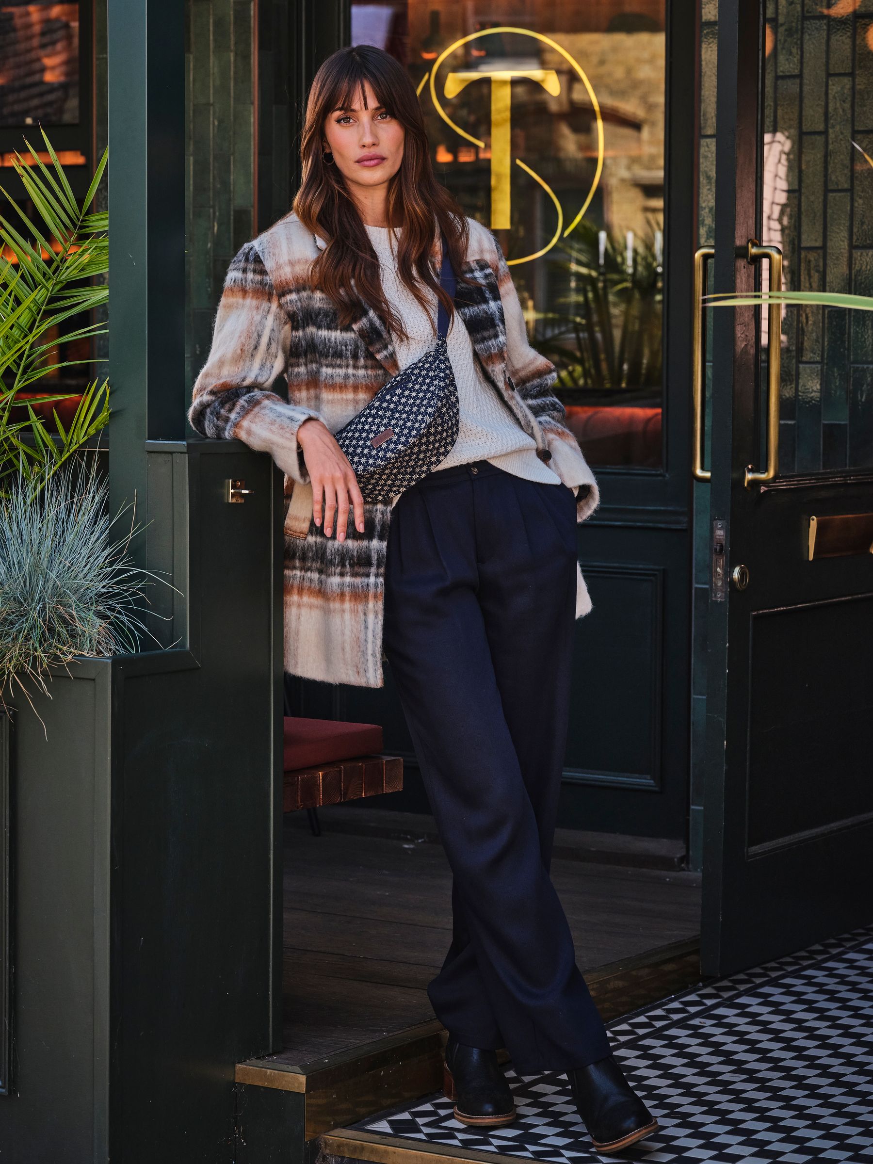 Navy Ginger Wide Leg Drape Trousers - Image 1 of 7