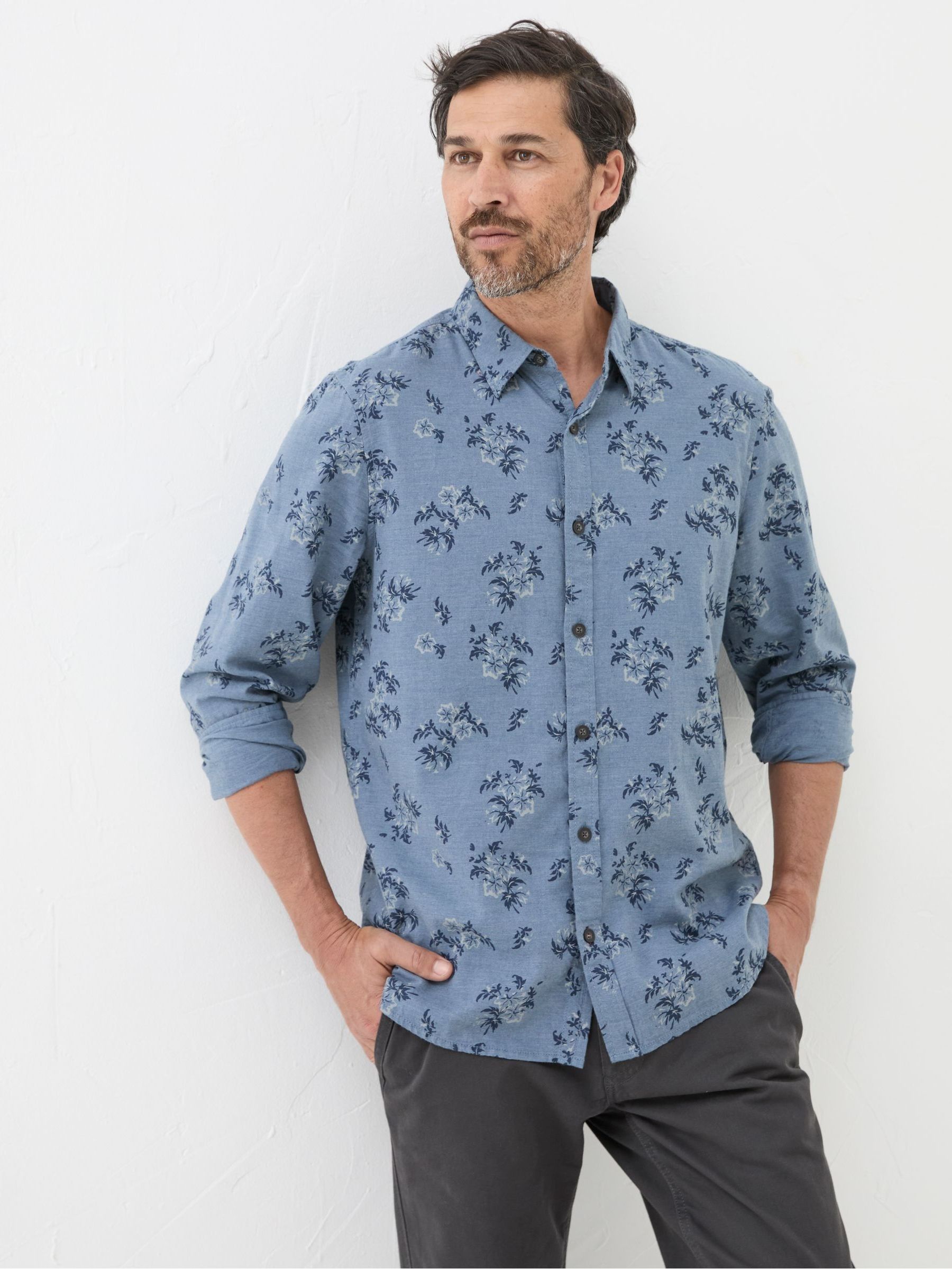 Grey Long Sleeve Grantham Grid Check 100% Cotton Shirt - Image 9 of 12