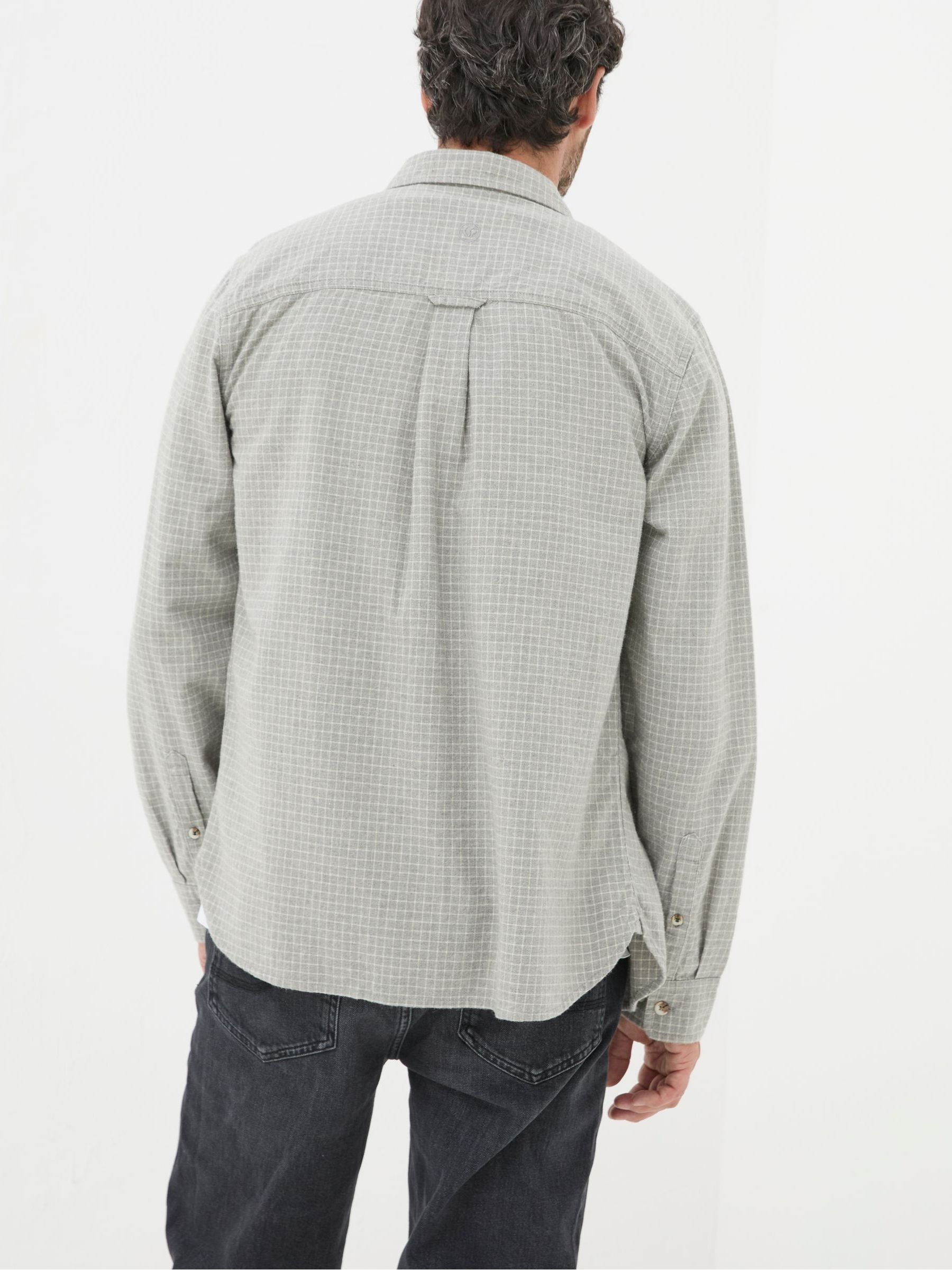 Grey Long Sleeve Grantham Grid Check 100% Cotton Shirt - Image 2 of 6
