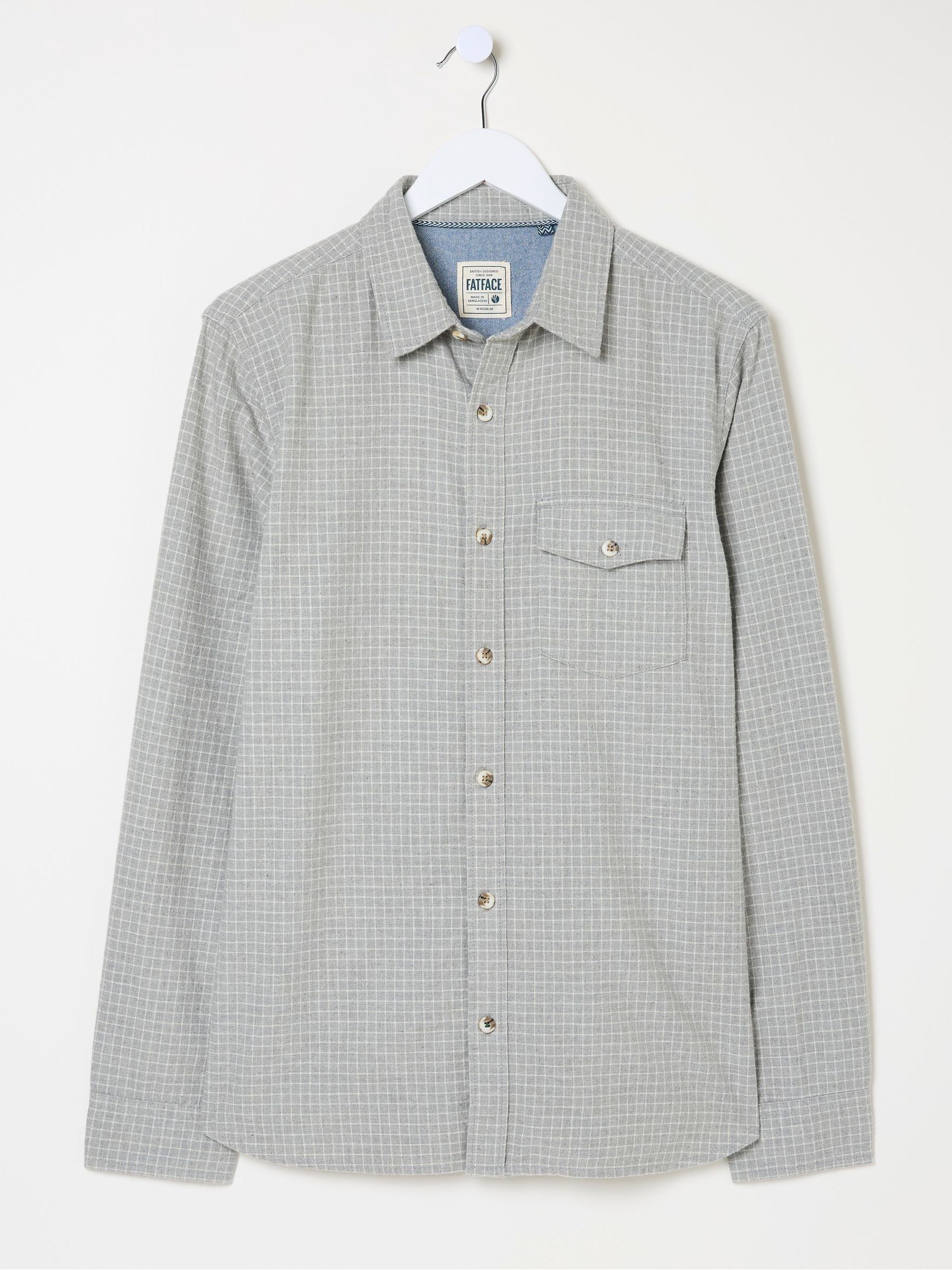 Grey Long Sleeve Grantham Grid Check 100% Cotton Shirt - Image 6 of 6