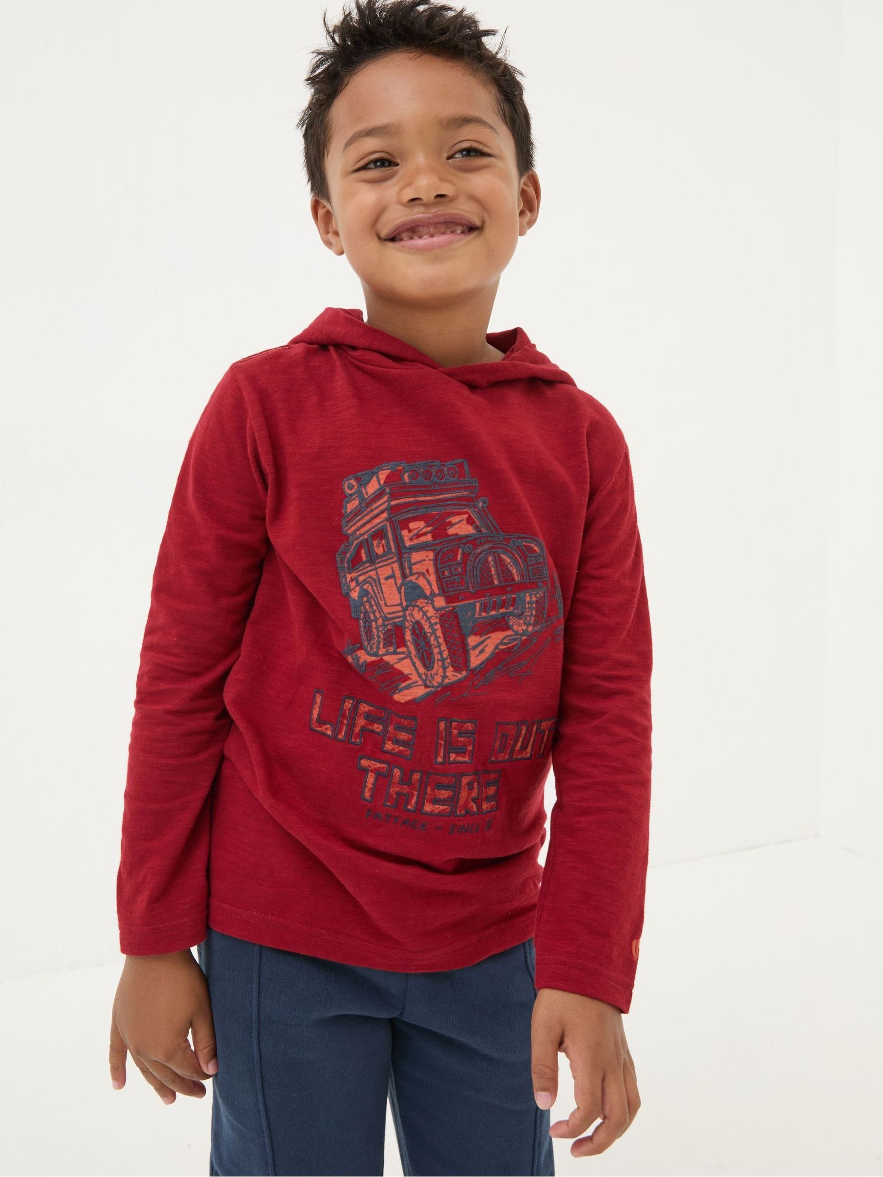 Red Hooded Graphic Long-Sleeve T-Shirt - Image 1 of 6