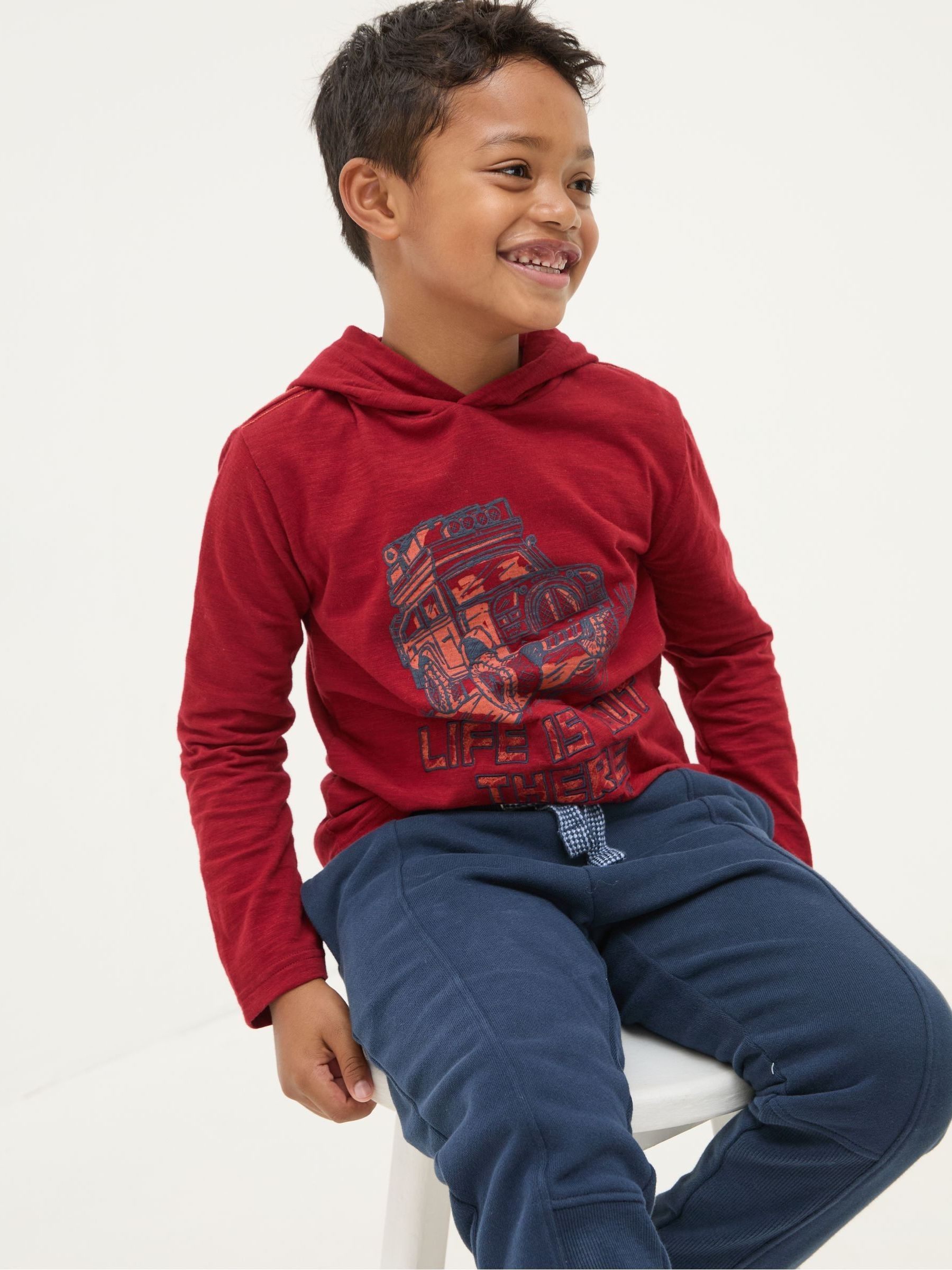 Red Hooded Graphic Long-Sleeve T-Shirt - Image 2 of 6
