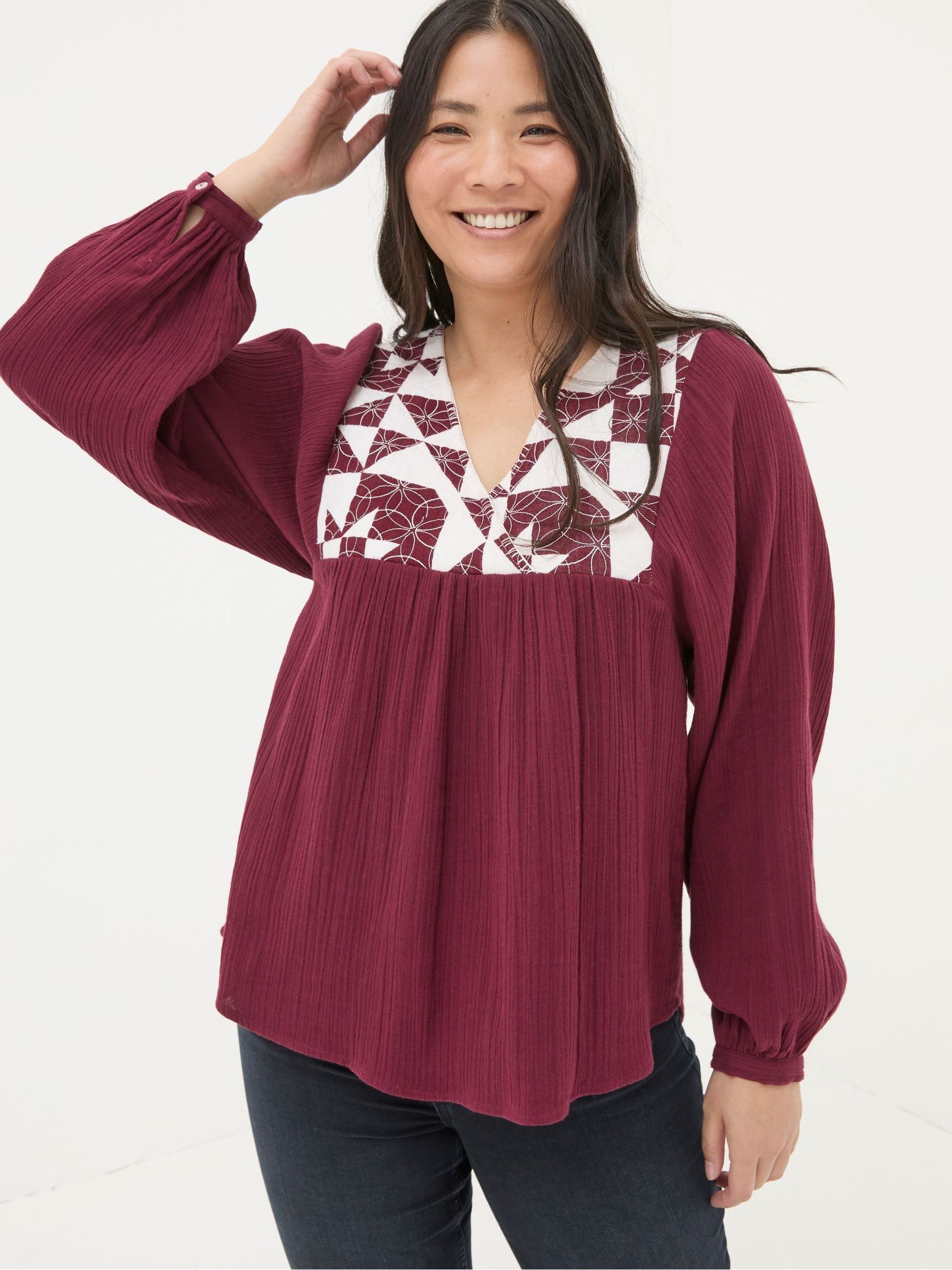 Helena Dark Red Patchwork Blouse - Image 2 of 7