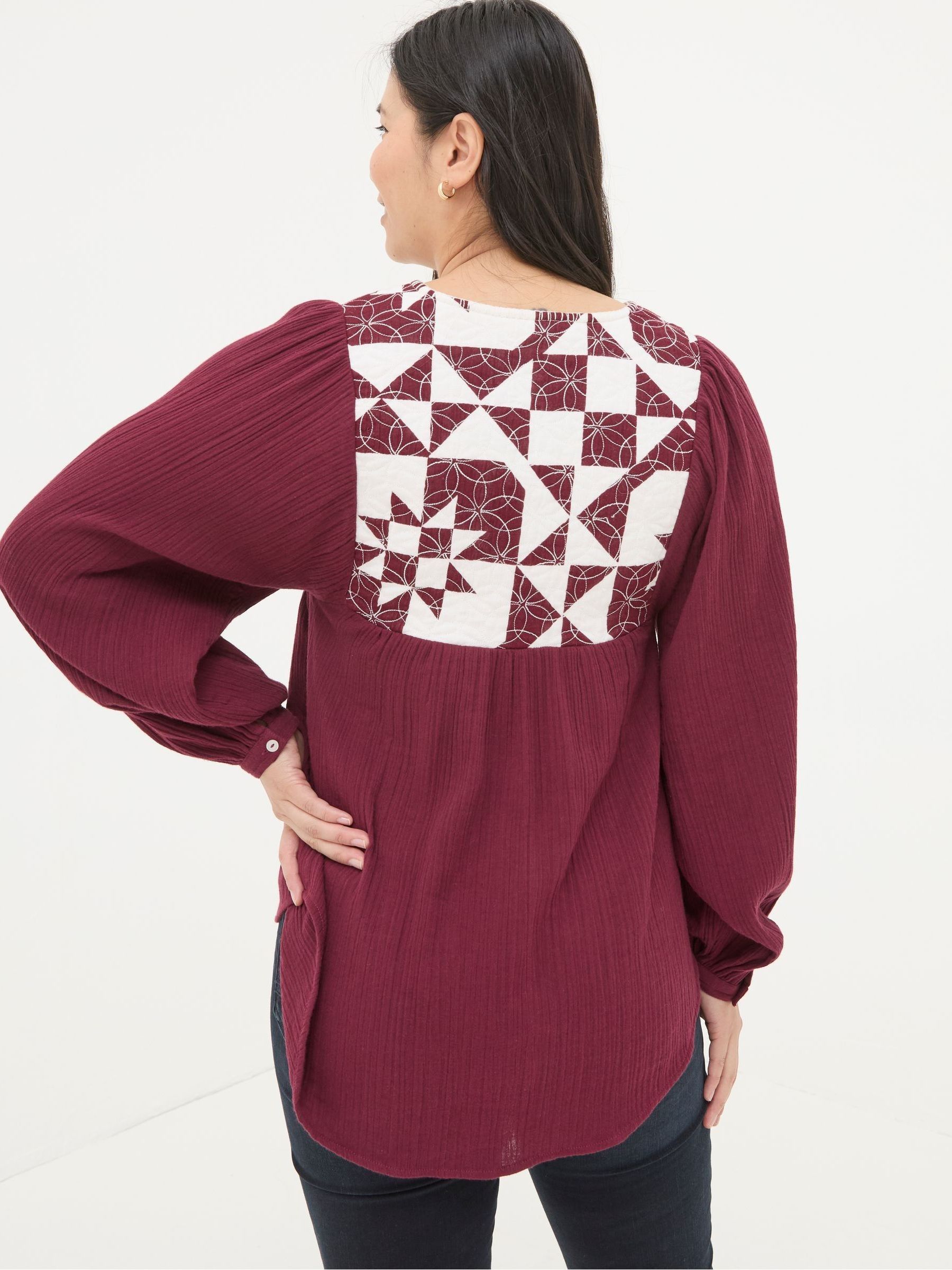 Helena Dark Red Patchwork Blouse - Image 3 of 7