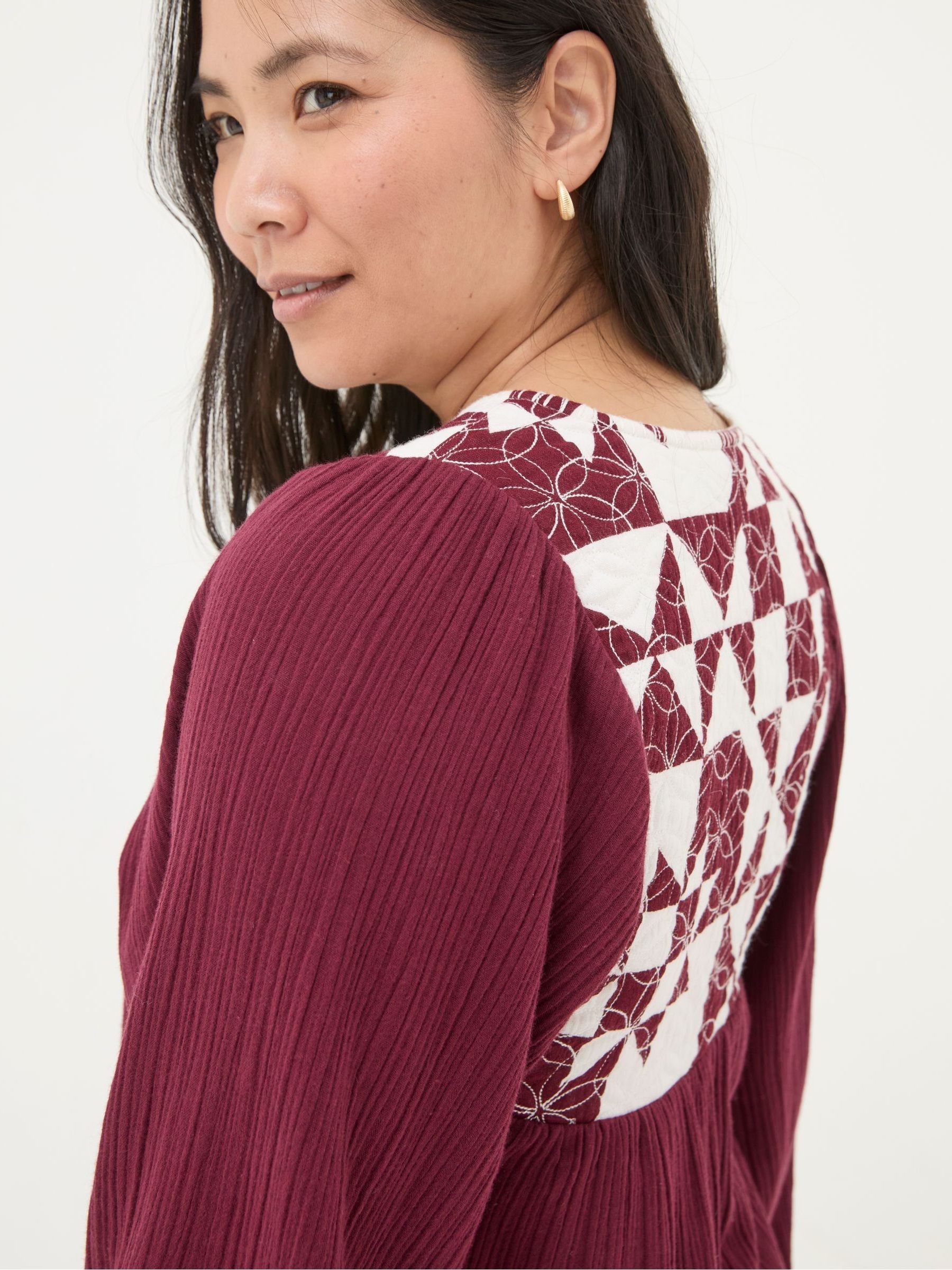 Helena Dark Red Patchwork Blouse - Image 4 of 7