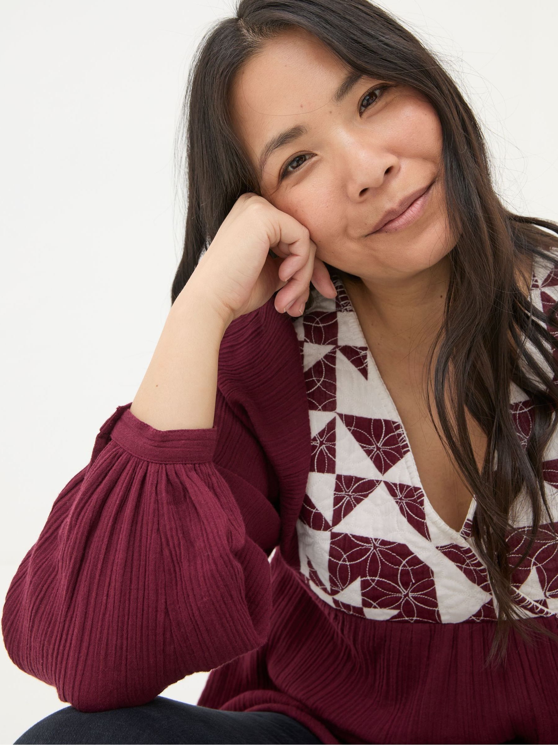 Helena Dark Red Patchwork Blouse - Image 5 of 7
