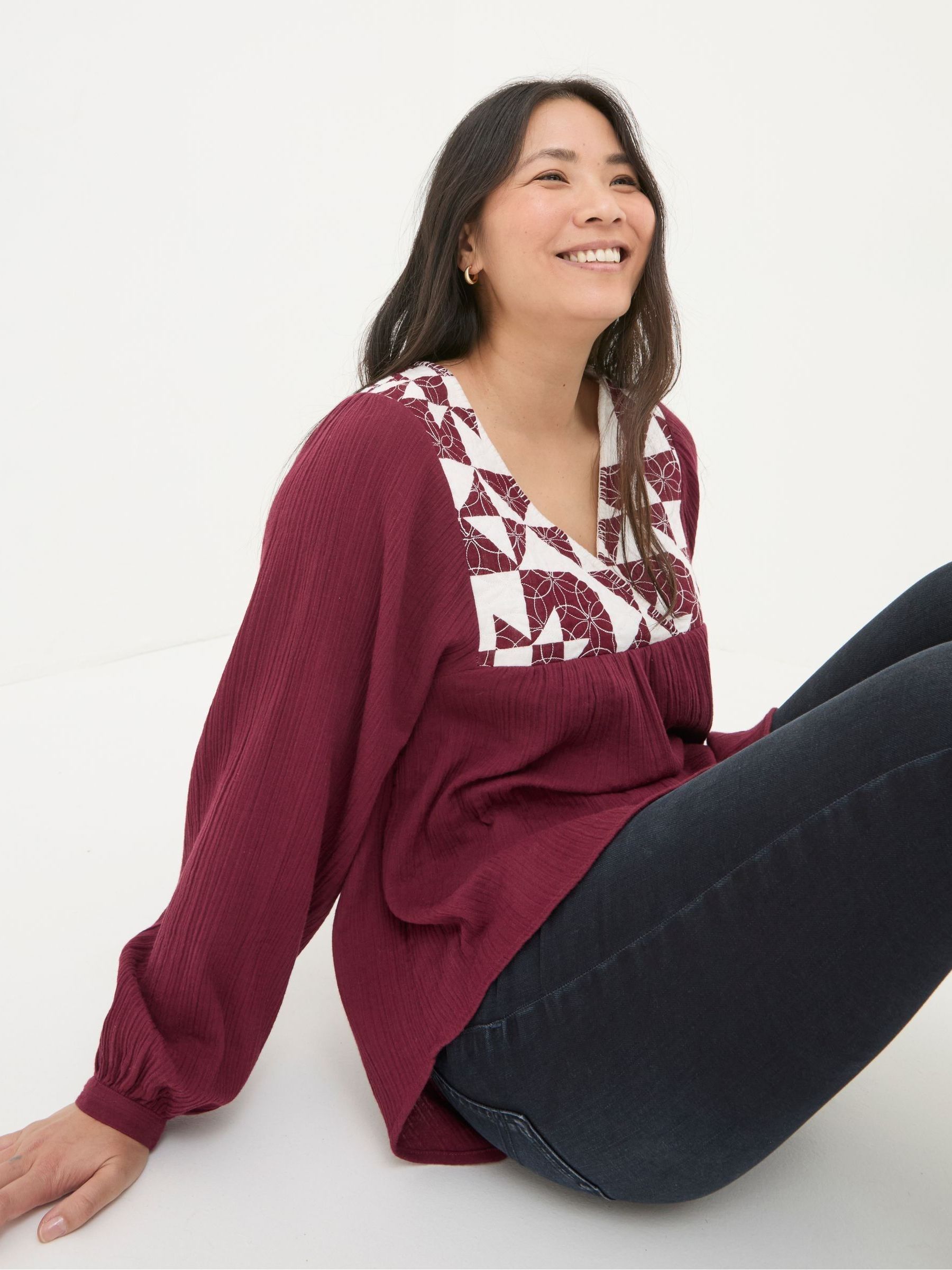 Helena Dark Red Patchwork Blouse - Image 6 of 7