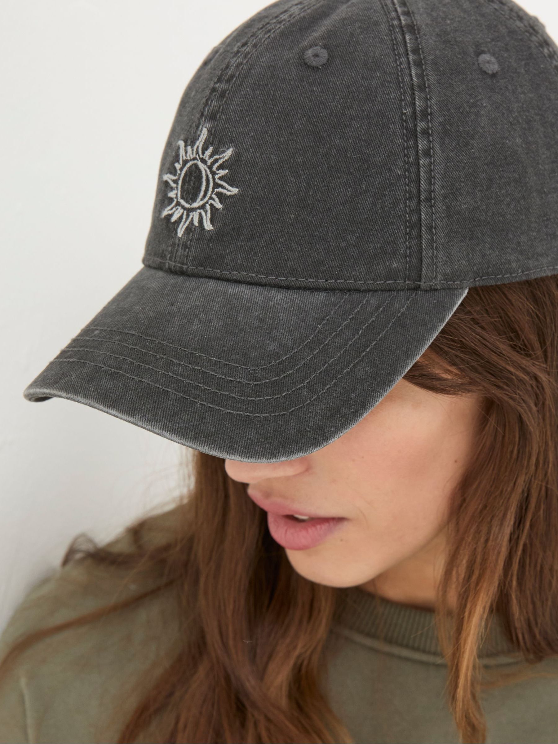 Charcoal Grey Embroidered Sun Cap - Image 4 of 4