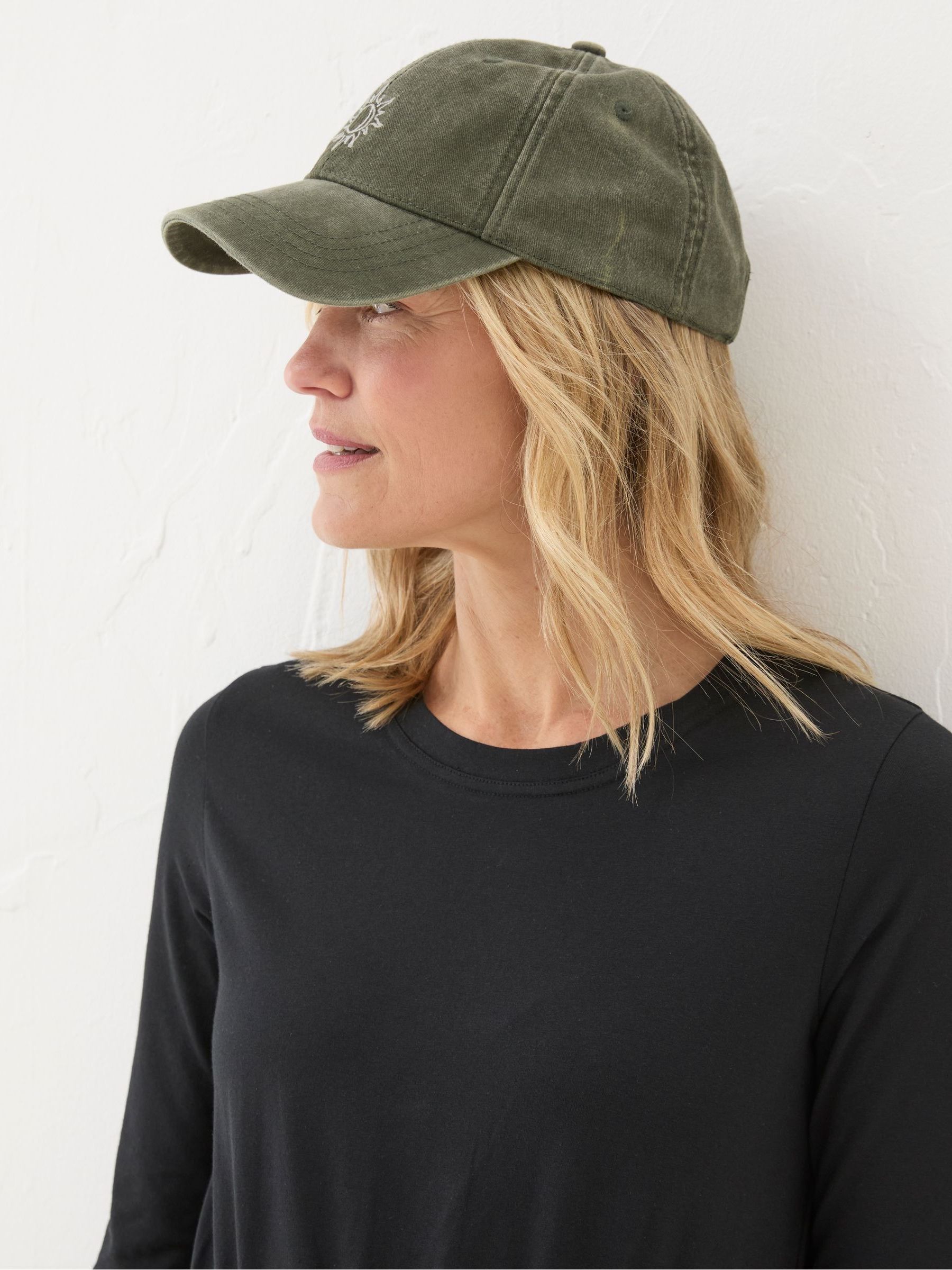 Khaki Green Embroidered Sun Cap - Image 2 of 4