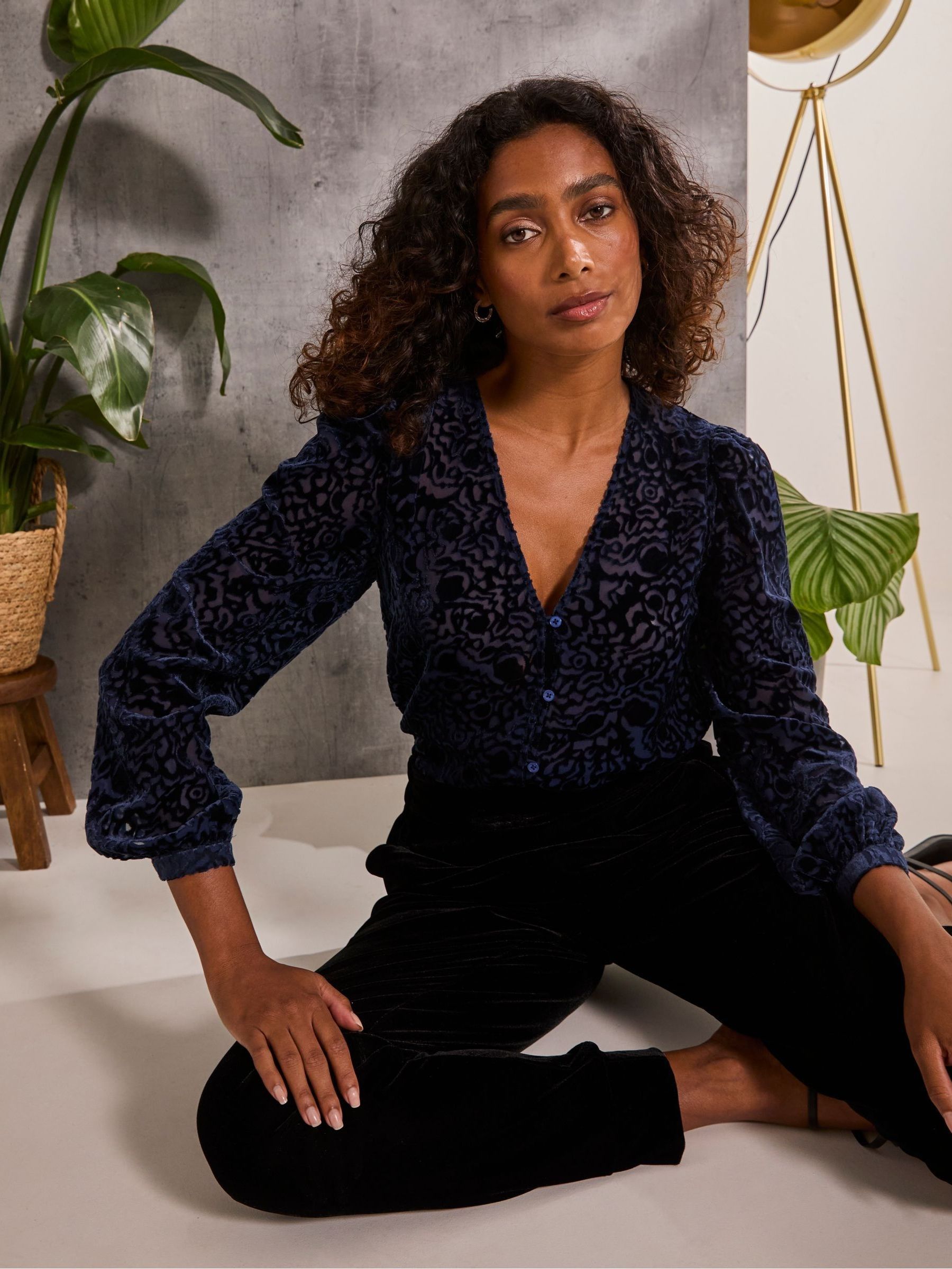 Joelle Blue Burnout Blouse - Image 4 of 6