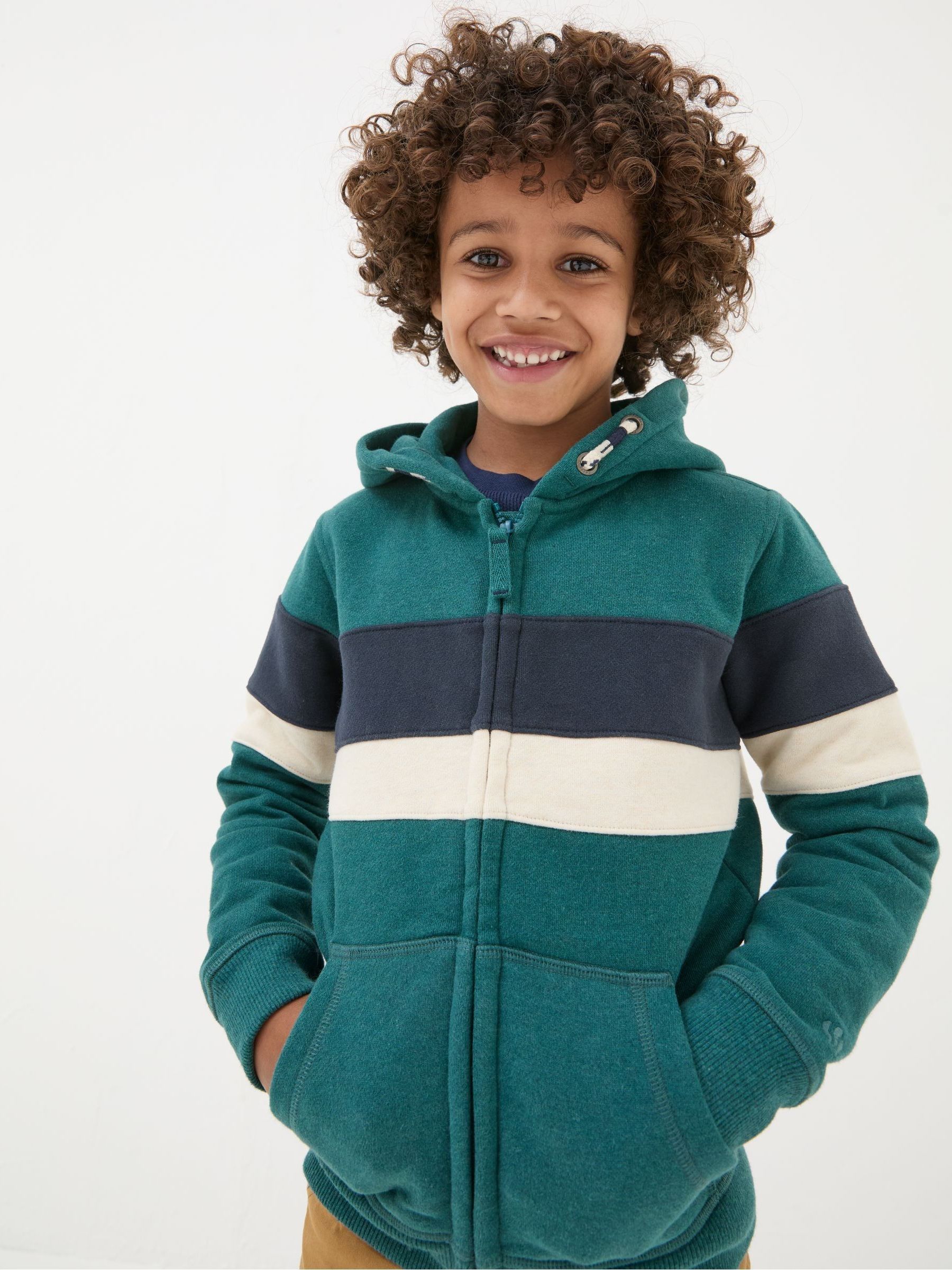 Colourblock Zip Thru Green Colourblock Zip Through Hoodie - Image 1 of 5