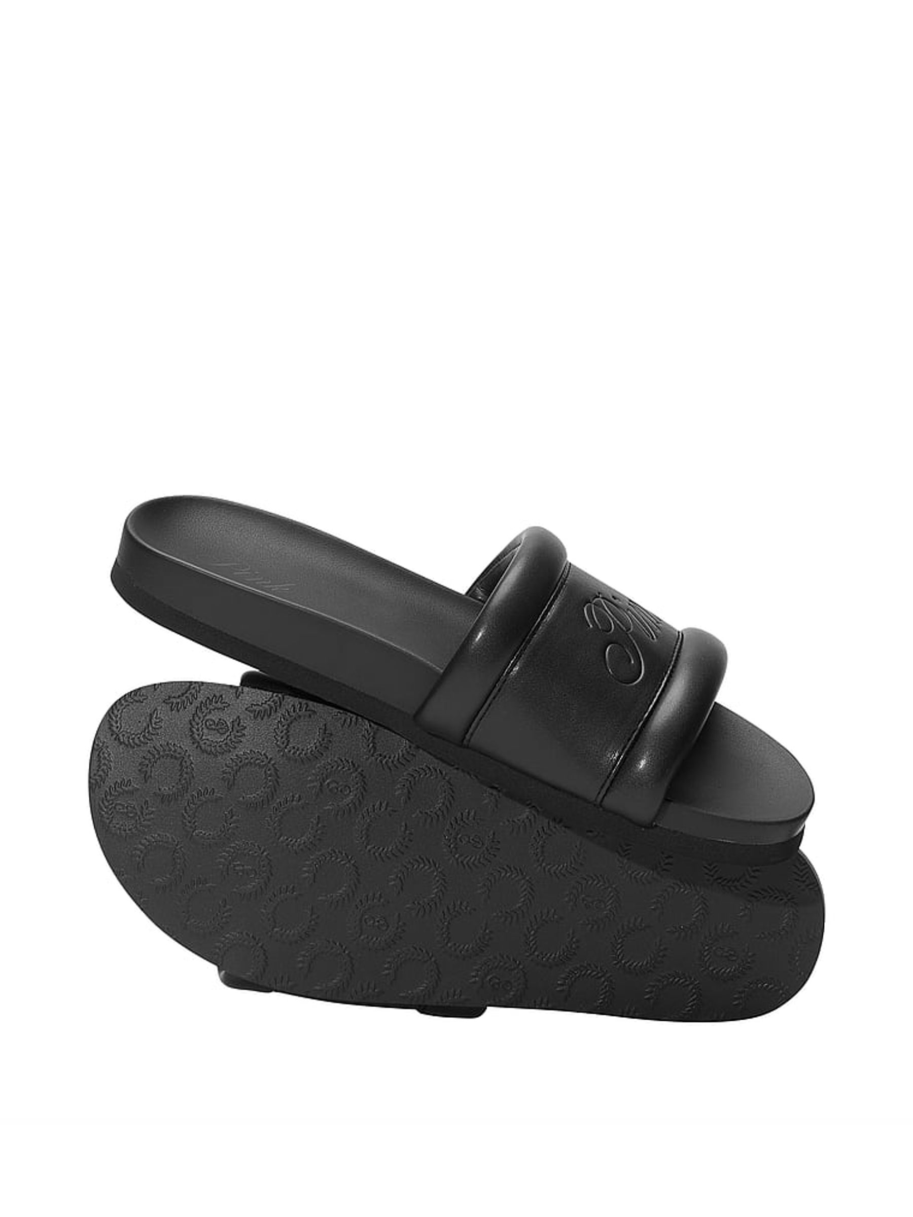 Pure Black Single Strap Slide Sandal - Image 1 of 2
