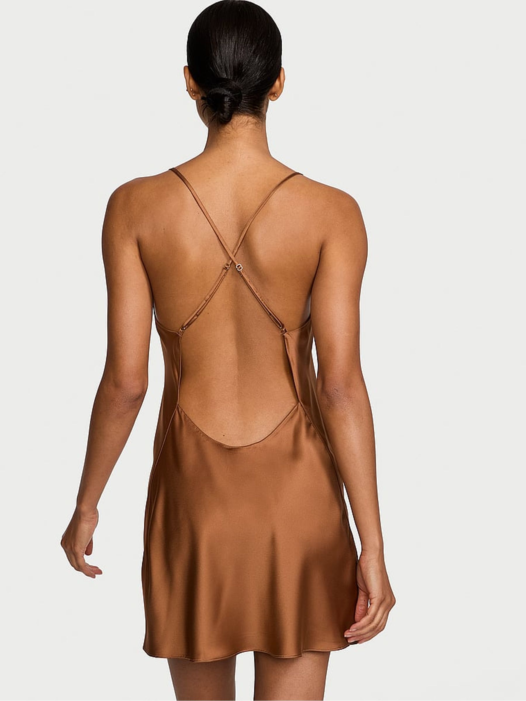 Caramel Brown Satin Open Back Slip - Image 2 of 3