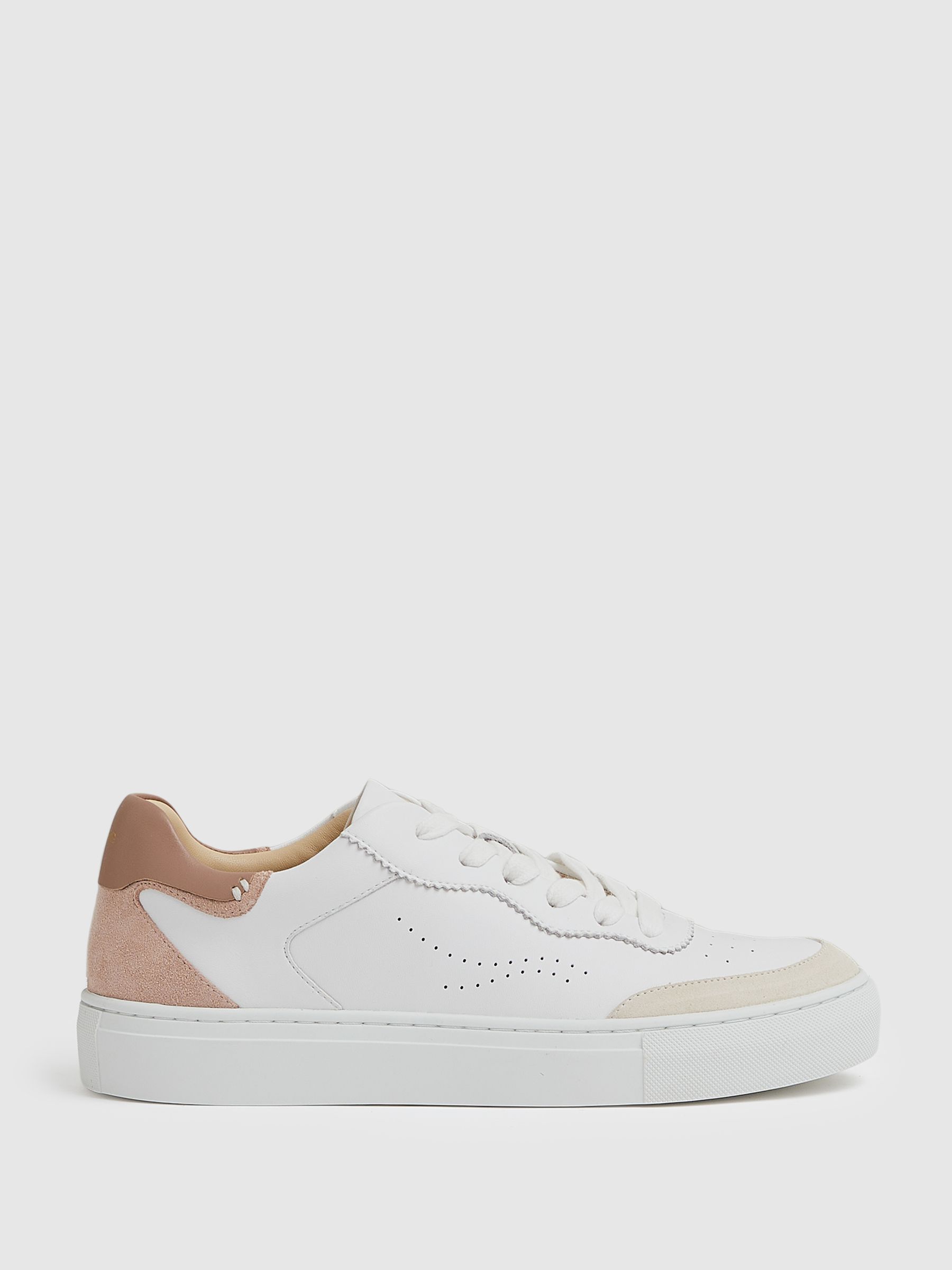 Leather Contrast Detail Trainers in White/Nude - Image 1 of 6