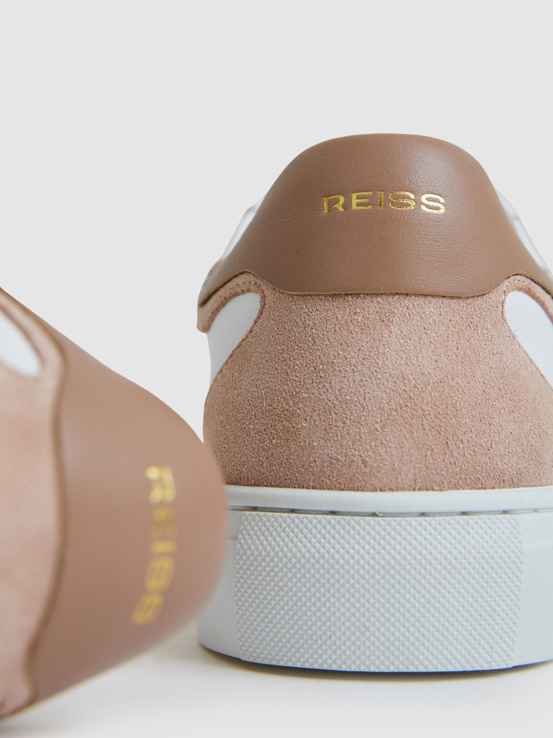 Leather Contrast Detail Trainers in White/Nude - image 5