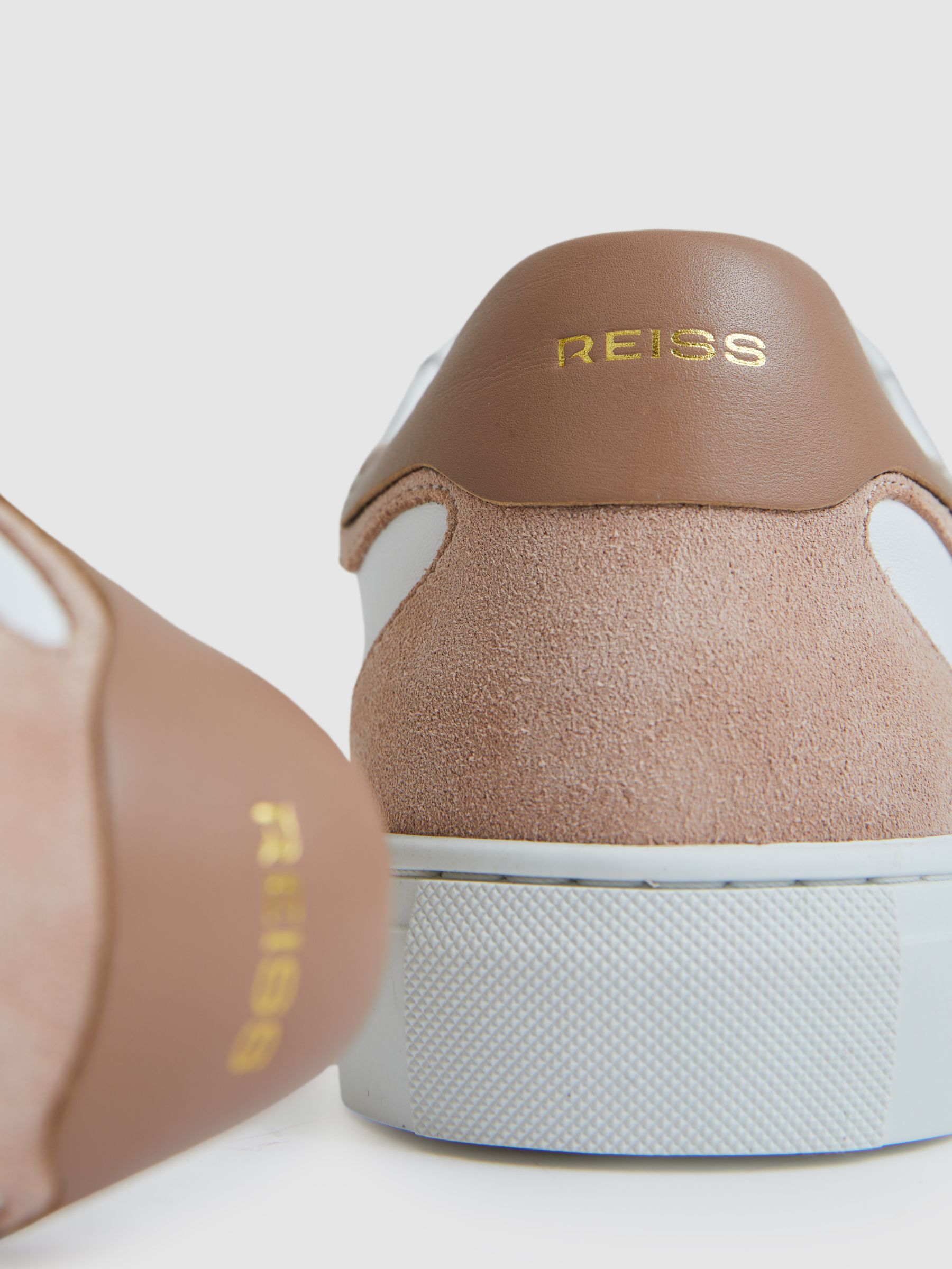Leather Contrast Detail Trainers in White/Nude - Image 4 of 6