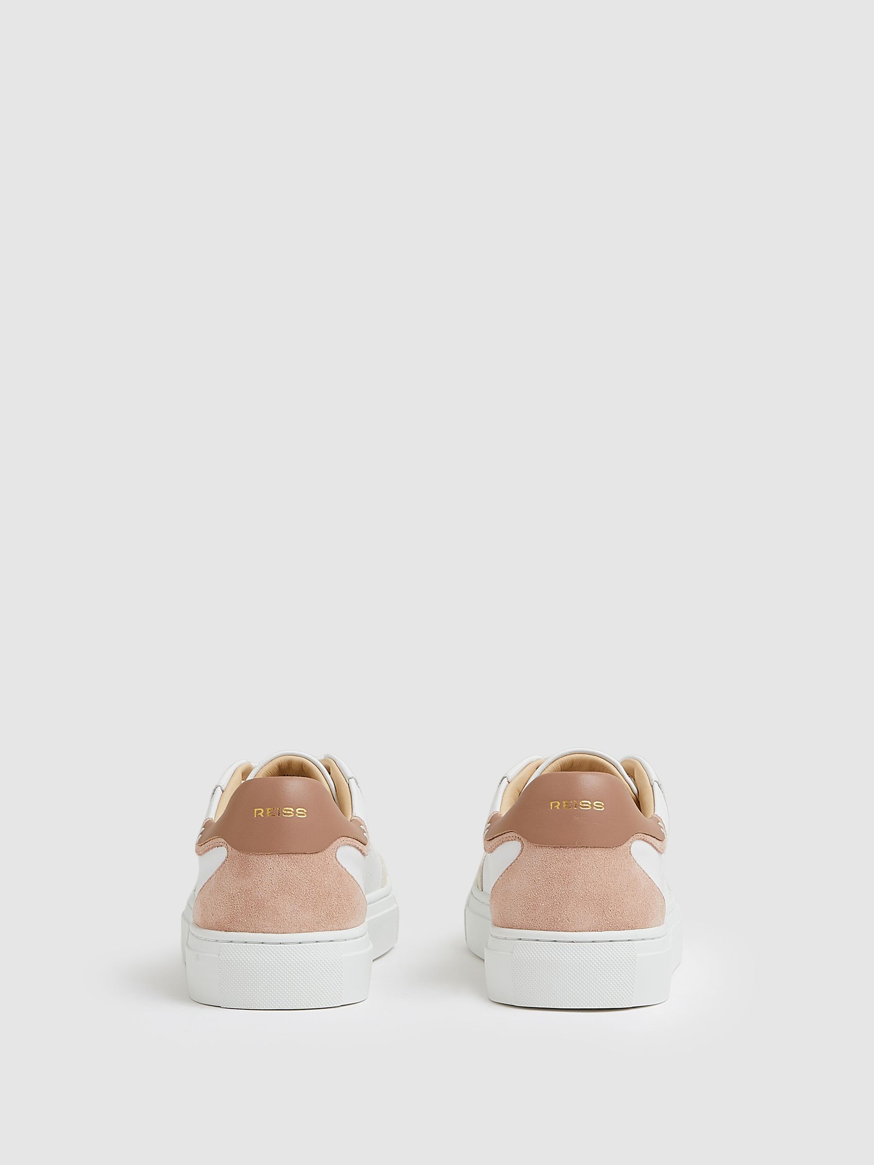 Leather Contrast Detail Trainers in White/Nude - image 4