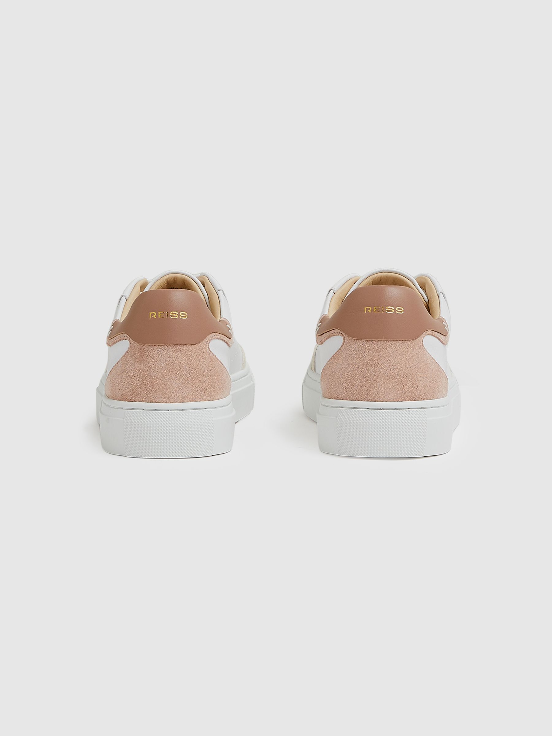 Leather Contrast Detail Trainers in White/Nude - Image 5 of 6