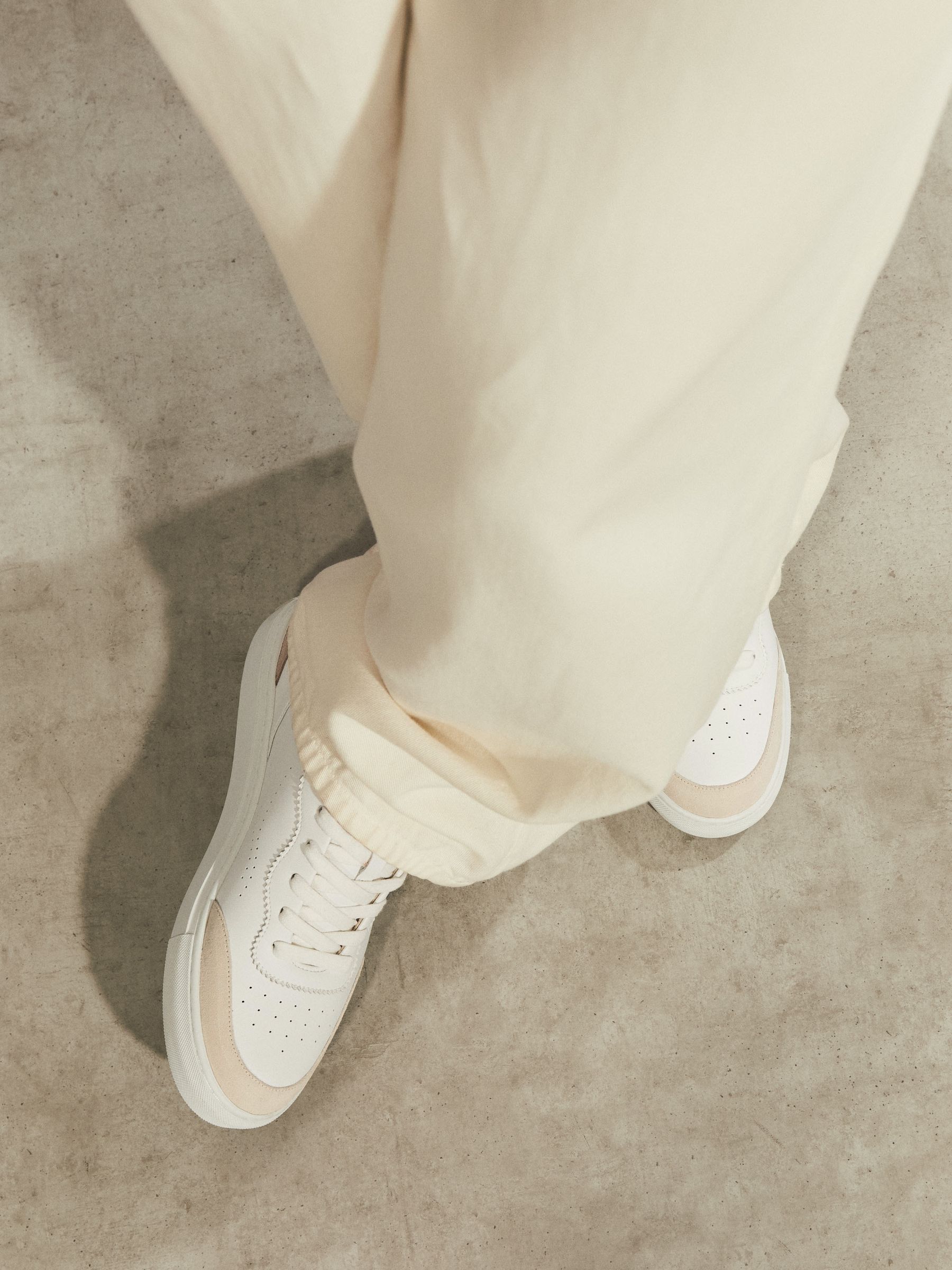 Leather Contrast Detail Trainers in White/Nude - Image 6 of 6