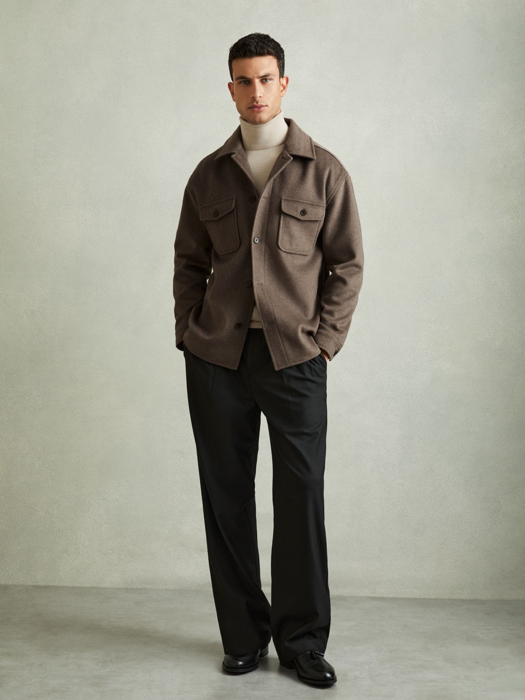 Wool-Blend Melton Overshirt in Light Brown - Image 3 of 6