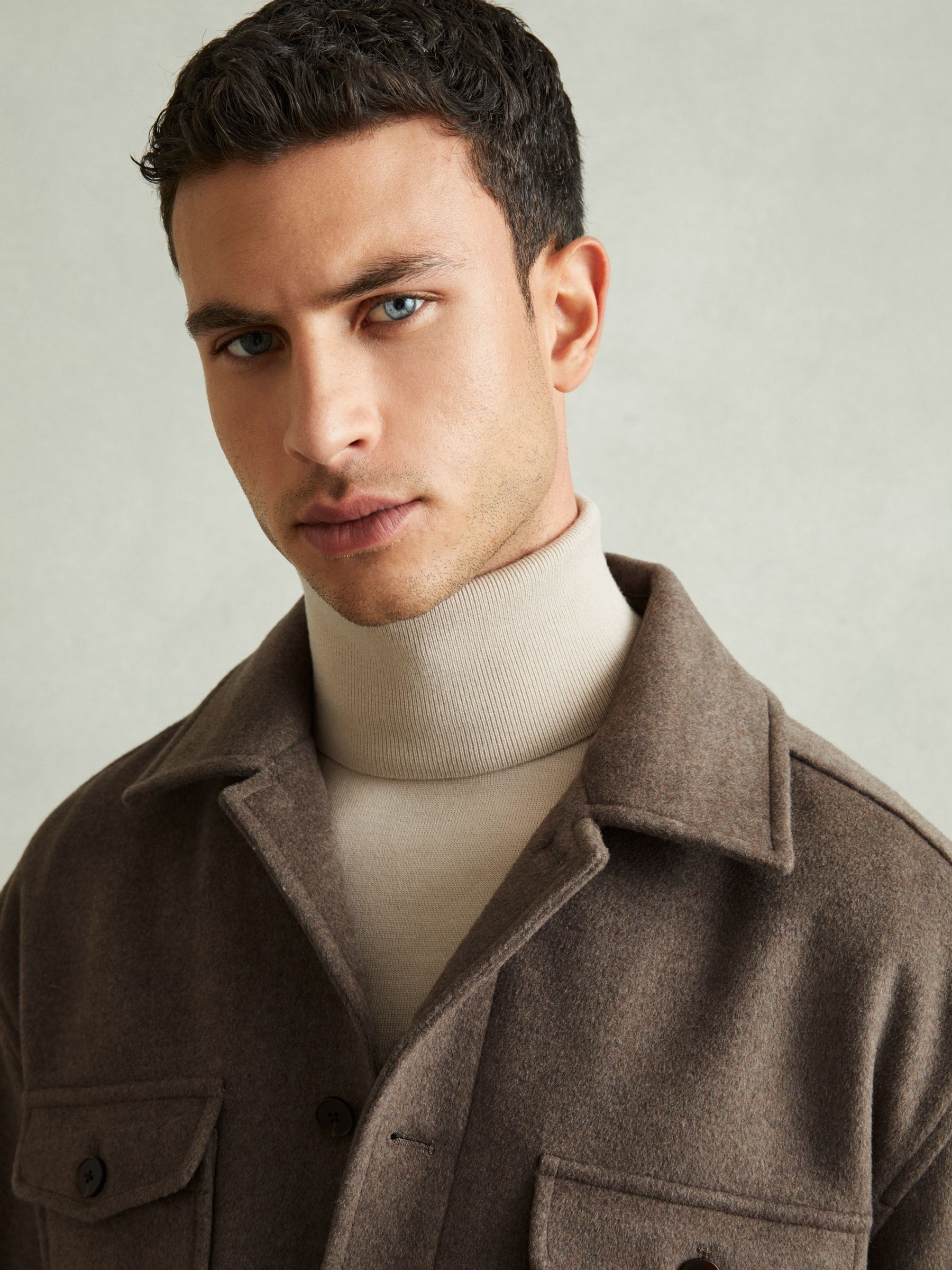 Wool-Blend Melton Overshirt in Light Brown - Image 4 of 6
