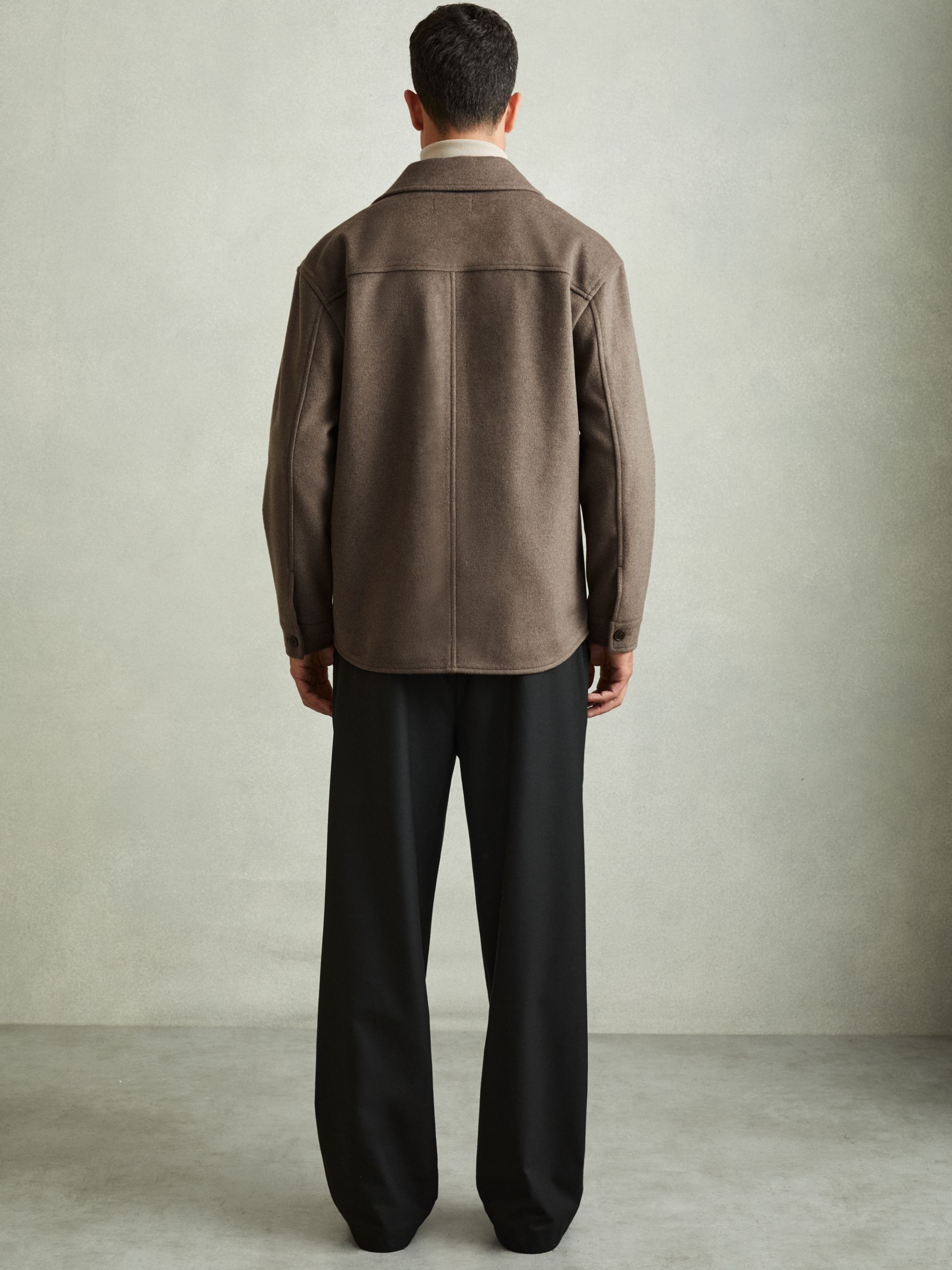 Wool-Blend Melton Overshirt in Light Brown - Image 5 of 6