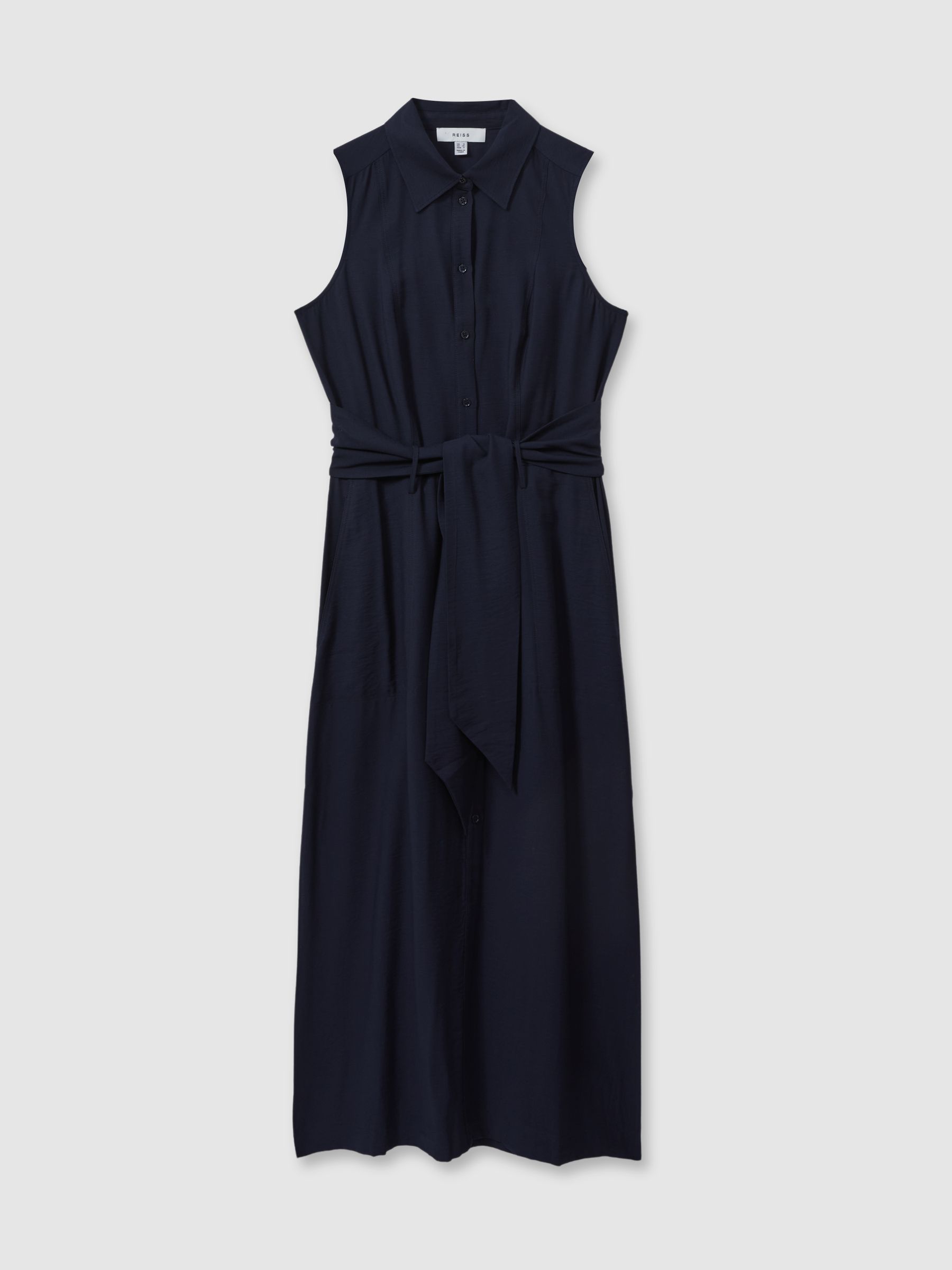 Petite Viscose Blend Belted Shirt Dress in Navy - Image 2 of 7
