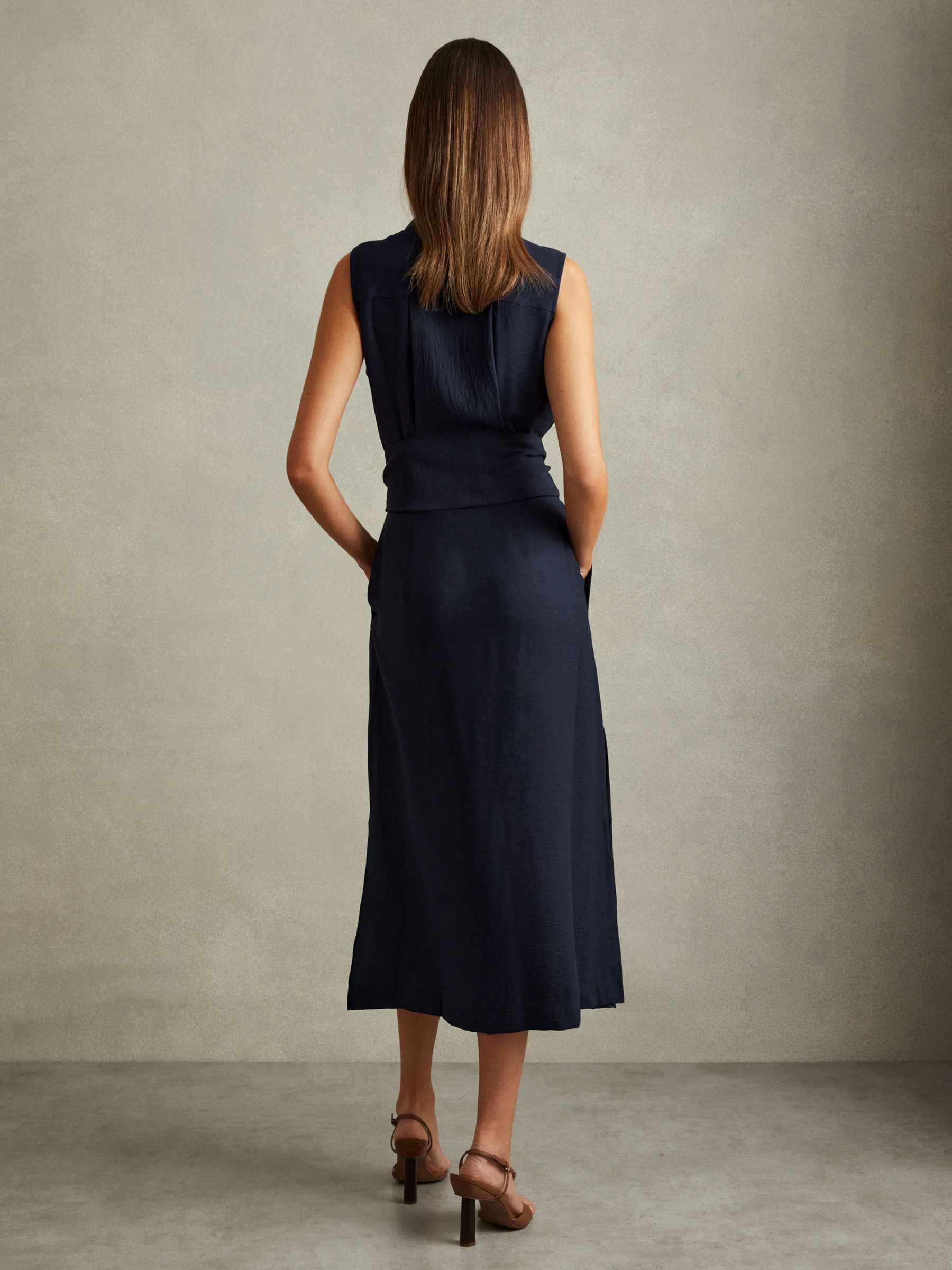 Petite Viscose Blend Belted Shirt Dress in Navy - Image 5 of 7