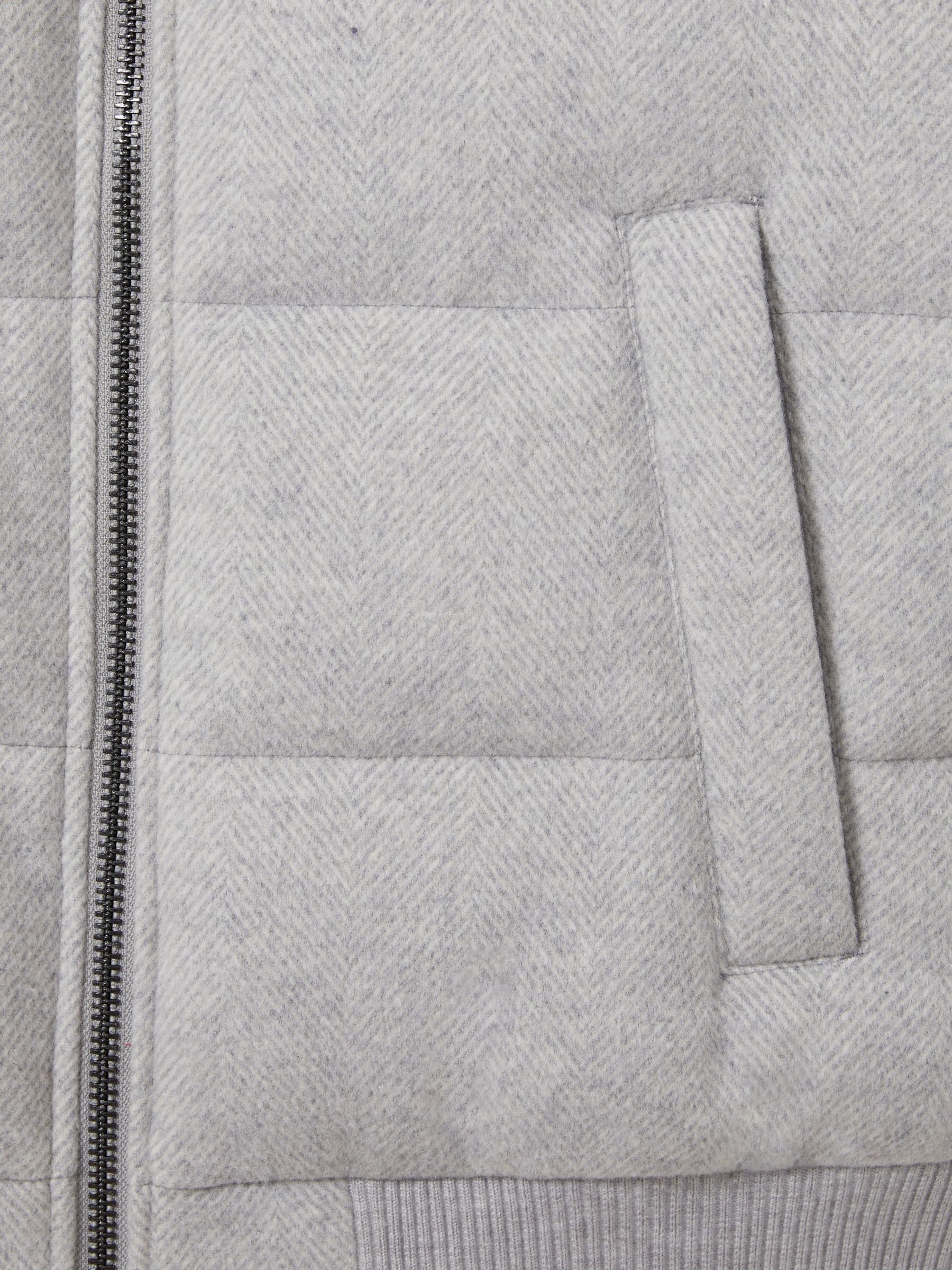 Quilted Wool-Blend herringbone and Faux-Fur Jacket in Soft Grey Melange - Image 7 of 7
