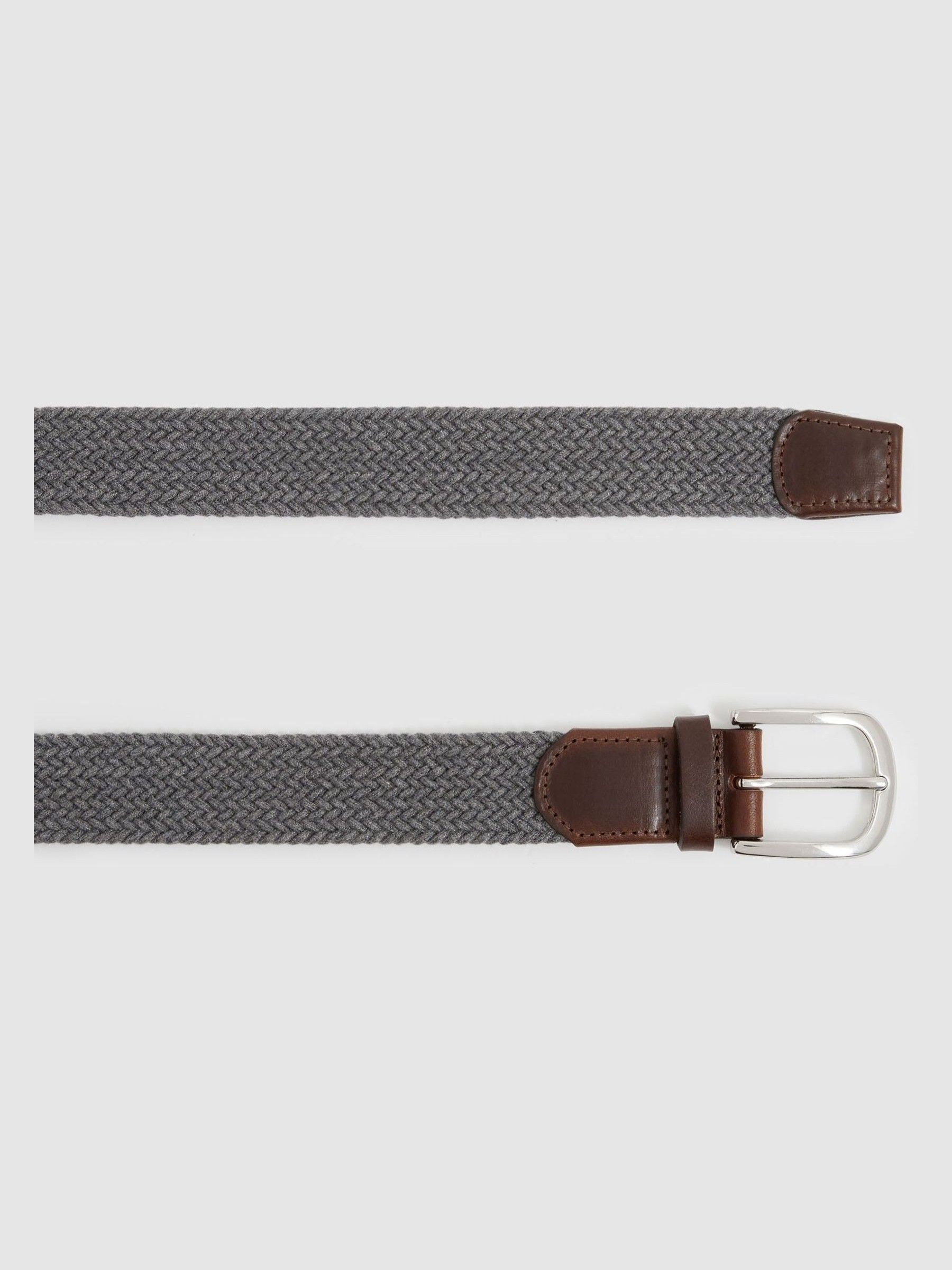 Leather Tipped Woven Belt in Grey Melange - Image 3 of 4