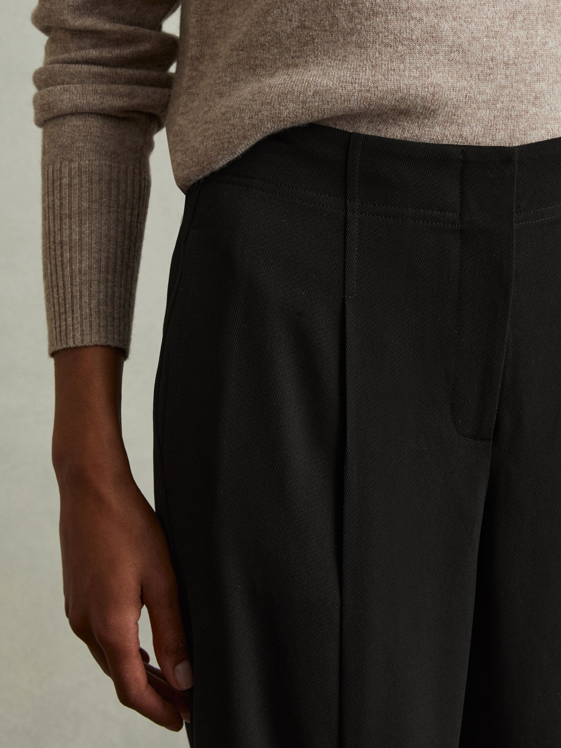 Front Pleat Tapered Trousers in Black - Image 3 of 5