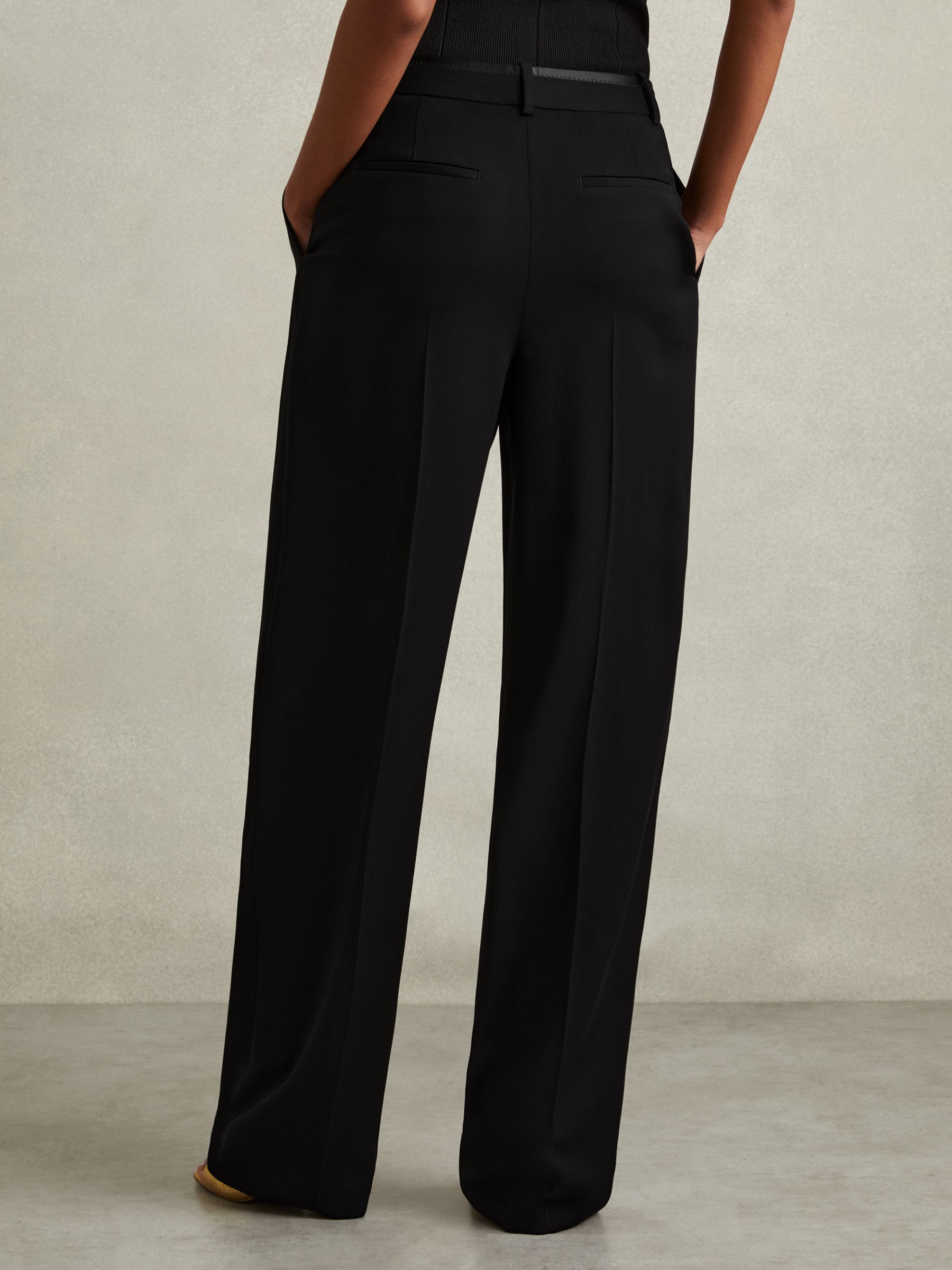 Petite Double Pleat Wide Leg Tux Trousers in Black - Image 5 of 7