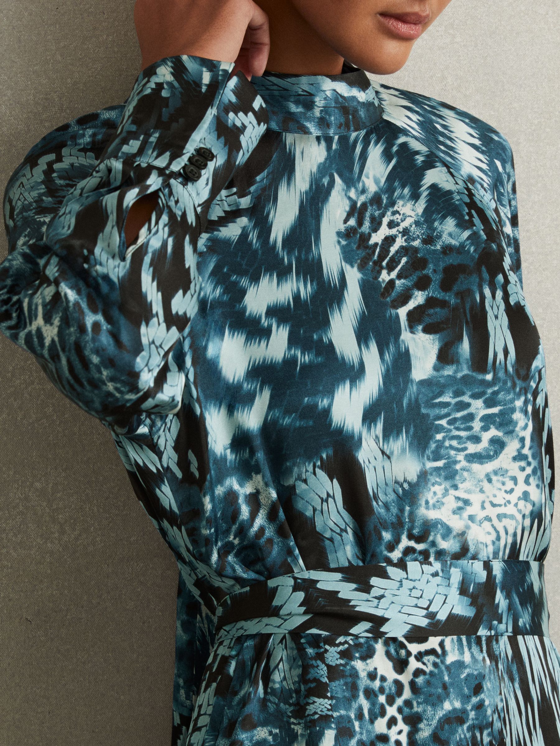 Ester Teal Printed Belted Tie Neck Mini Dress - Image 5 of 6