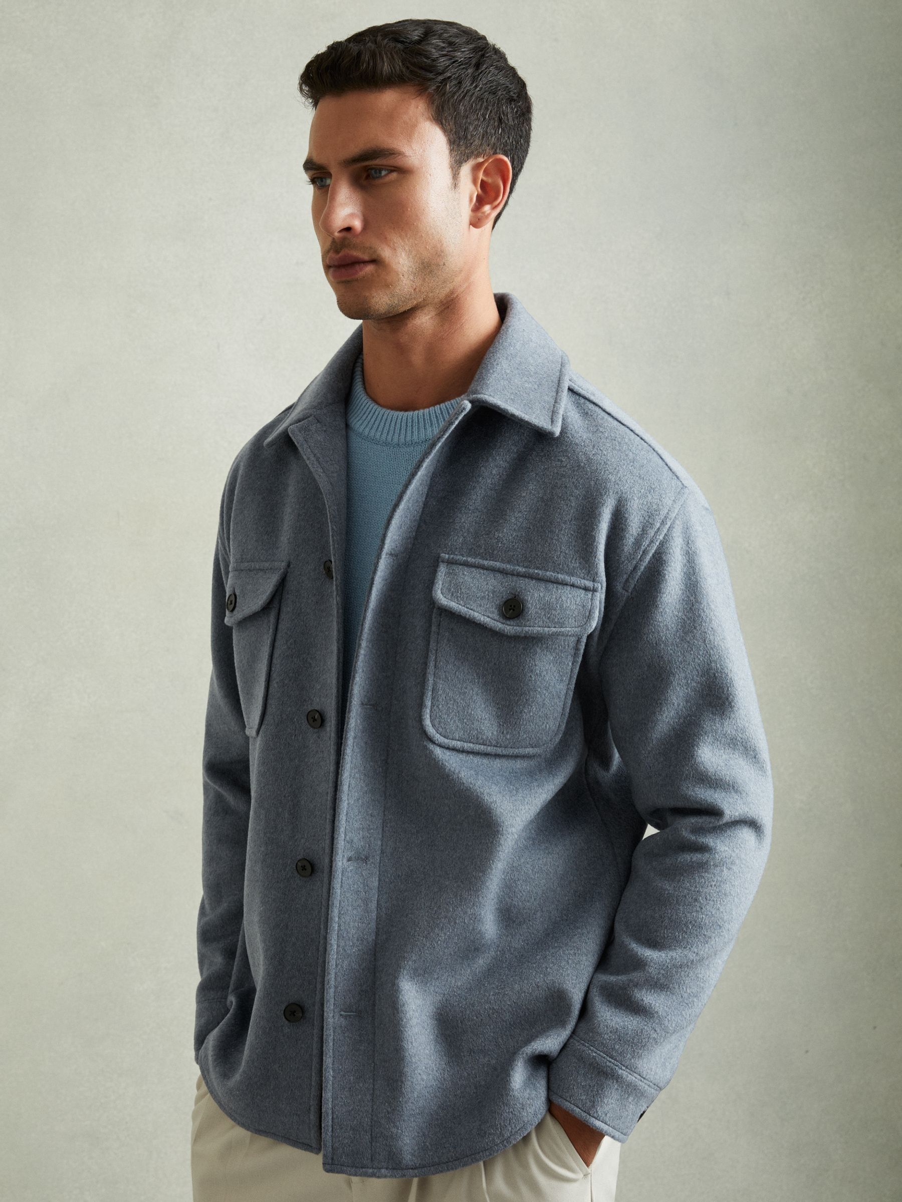 Wool-Blend Melton Overshirt in Airforce Blue - Image 1 of 6