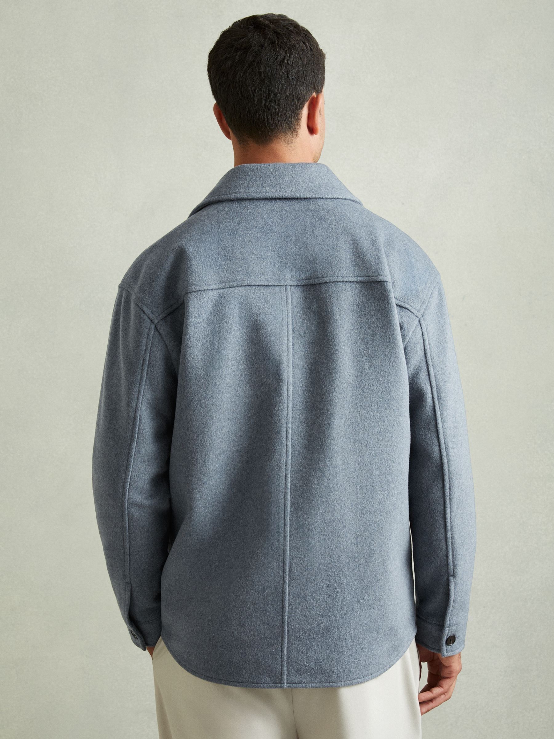 Wool-Blend Melton Overshirt in Airforce Blue - Image 5 of 6