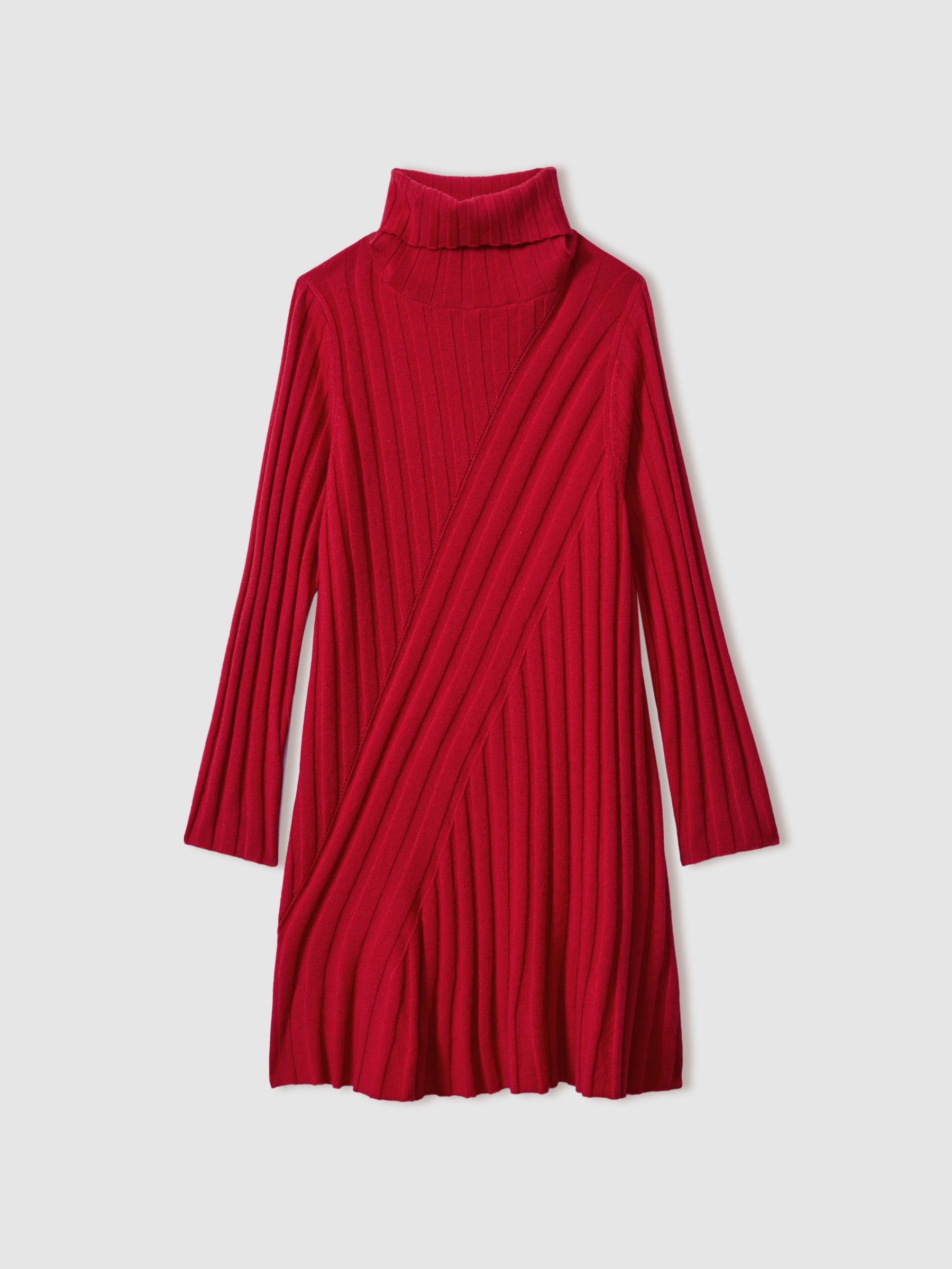 4-9 yrs Knitted Roll Neck Dress in Red - Image 2 of 4
