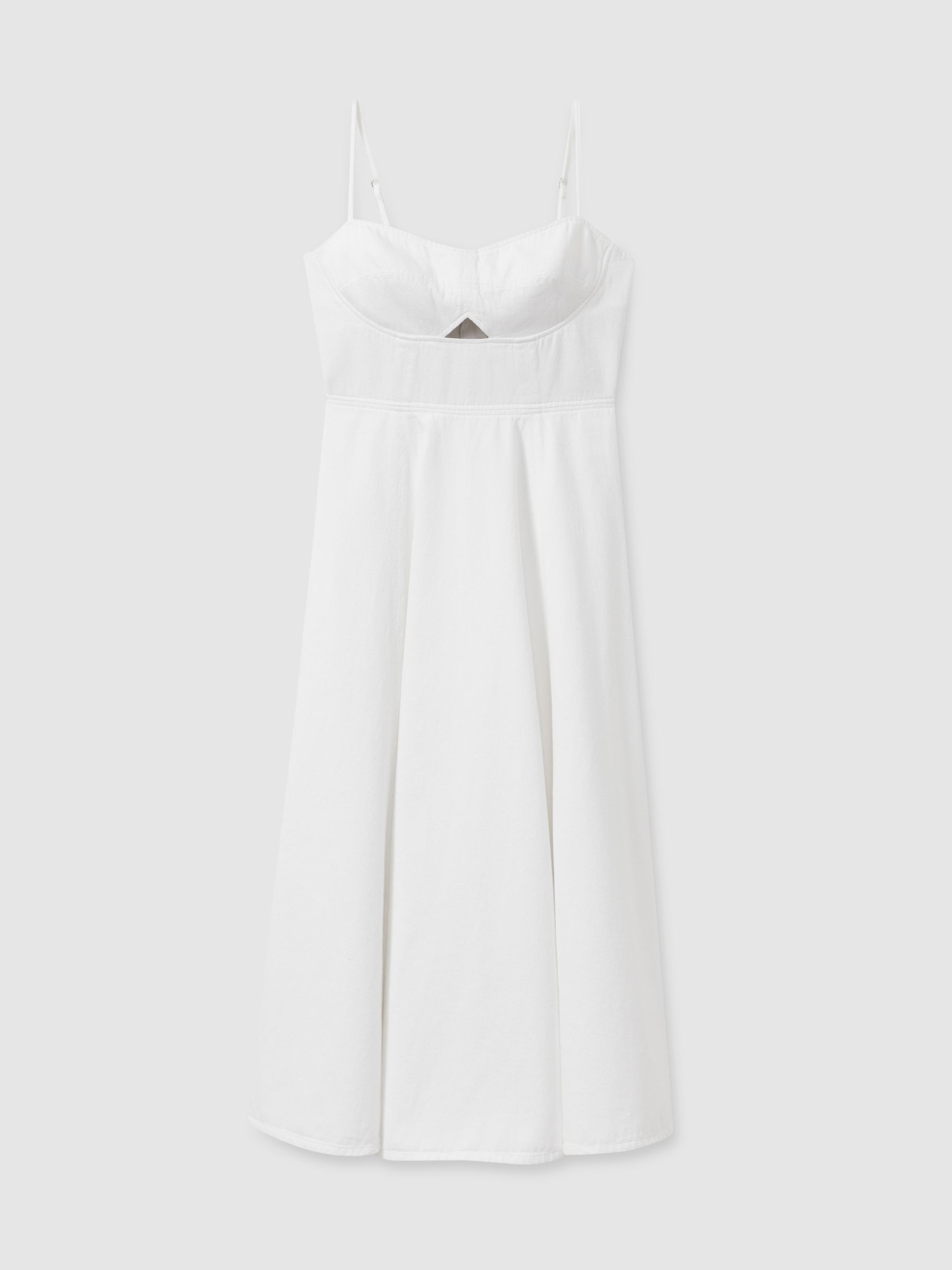 Denim Fit and Flare Midi Dress in White - Image 2 of 6