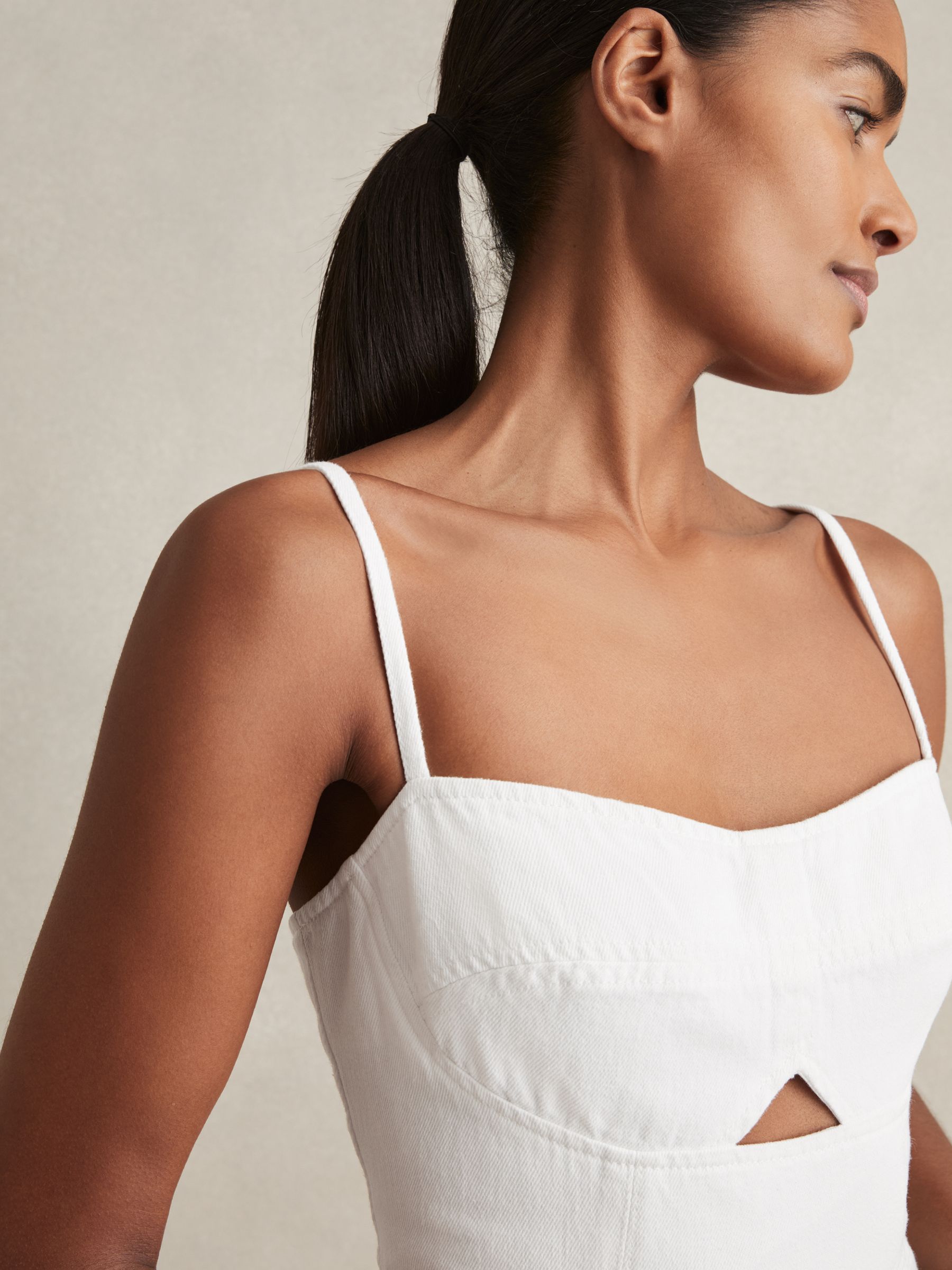 Denim Fit and Flare Midi Dress in White - Image 4 of 6