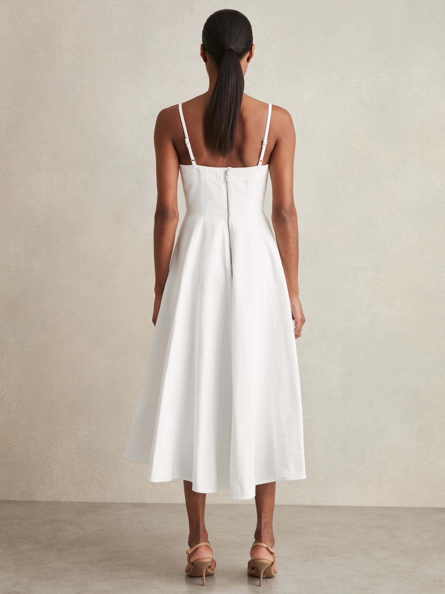 Denim Fit and Flare Midi Dress in White - Image 5 of 6