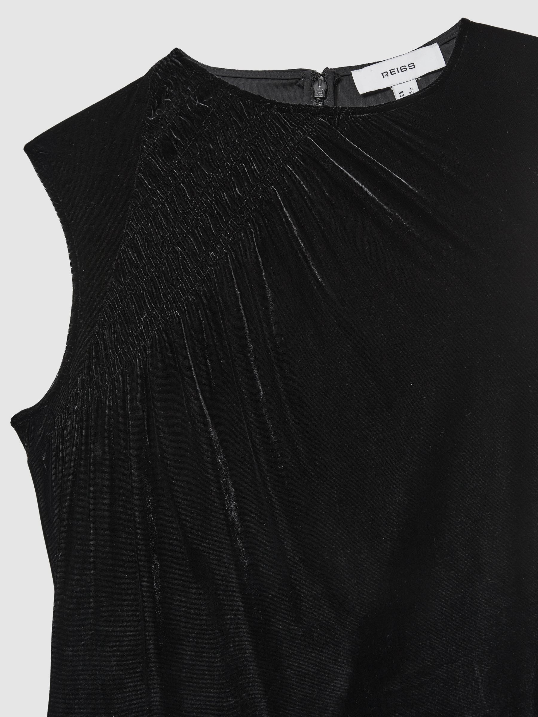 Velvet Shirred Panel Midi Dress in Black - image 5