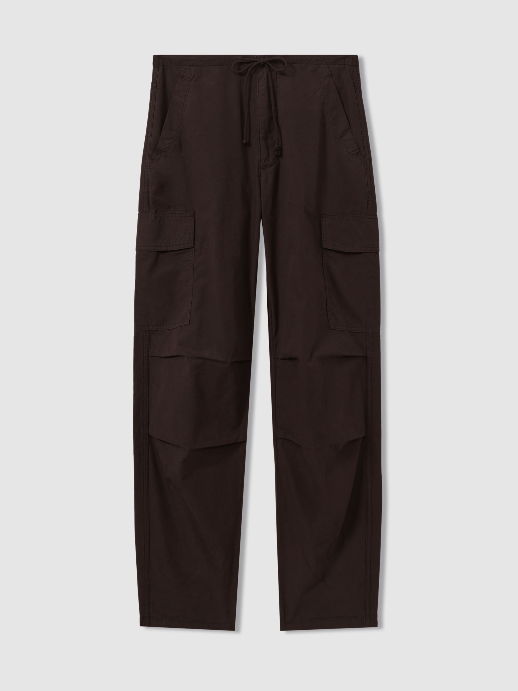 Tapered Drawstring Cotton Combat Trousers in Chocolate - Image 2 of 6
